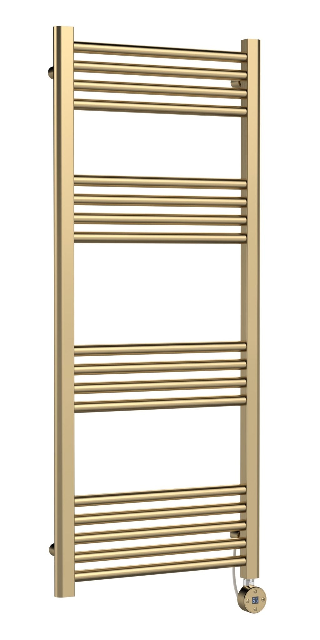 Nui Electric Bar Towel Rails Round Straight Towel Radiator 1200x500 Contemporary Brushed Brass Steel 1200x500x30mm - JJ Building Materials