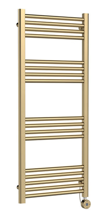 Nui Electric Bar Towel Rails Round Straight Towel Radiator 1200x500 Contemporary Brushed Brass Steel 1200x500x30mm - JJ Building Materials