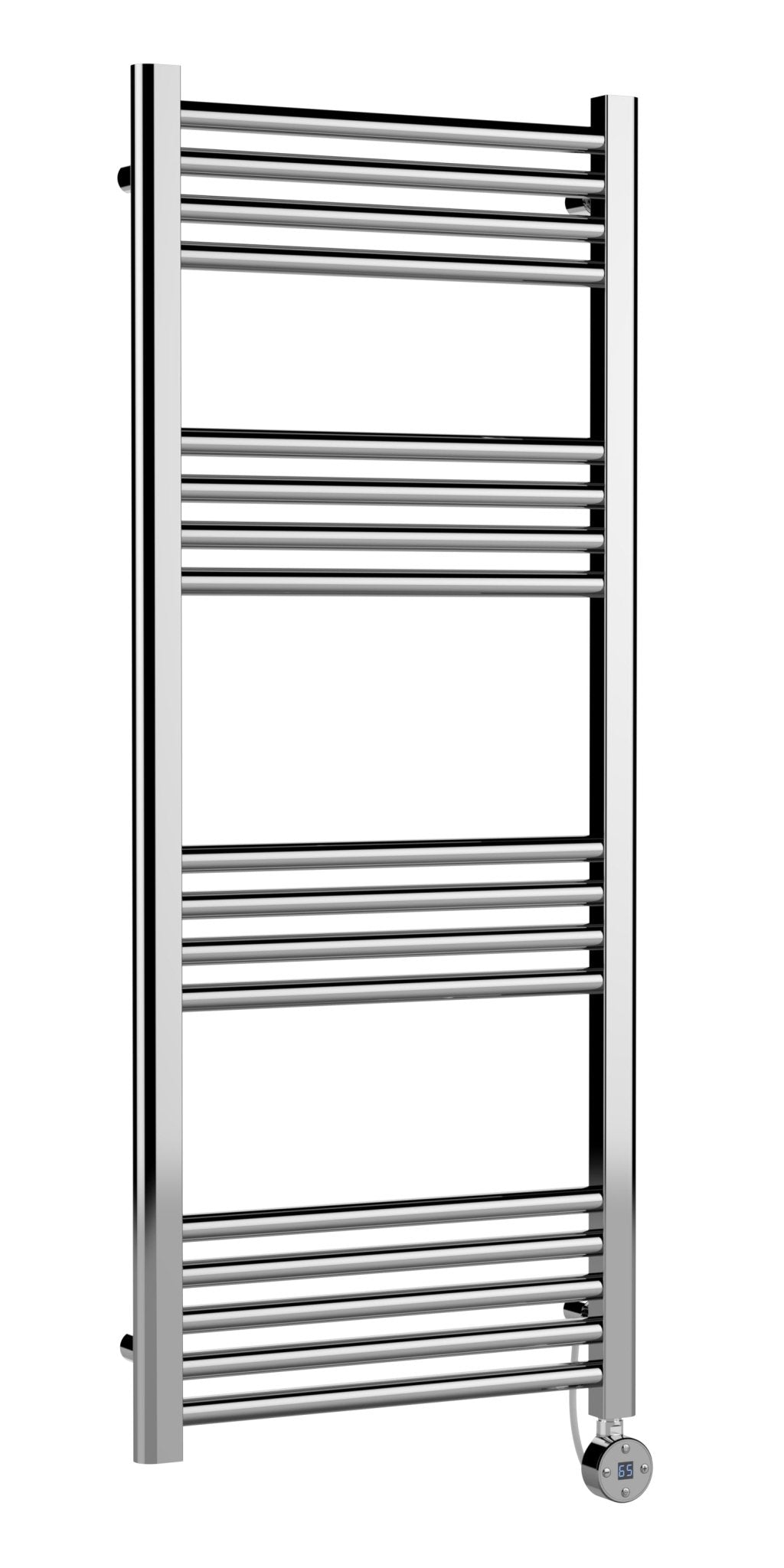 Nui Electric Bar Towel Rails Round Straight Towel Radiator 1200x500 Contemporary Chrome Steel 1200x500x30mm - JJ Building Materials