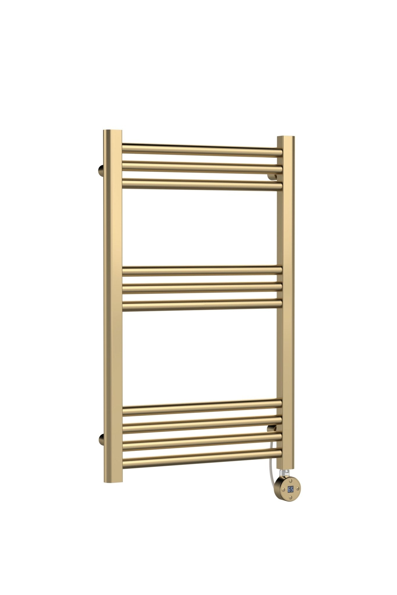 Nui Electric Bar Towel Rails Round Straight Towel Radiator 800x500 Contemporary Brushed Brass Steel 800x500x30mm - JJ Building Materials