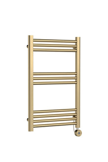 Nui Electric Bar Towel Rails Round Straight Towel Radiator 800x500 Contemporary Brushed Brass Steel 800x500x30mm - JJ Building Materials