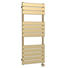 Nui Electric Flat Panel Towel Rails Square Flat Towel Radiator 1213x500 Contemporary Brushed Brass Steel 1213x500x30mm - JJ Building Materials