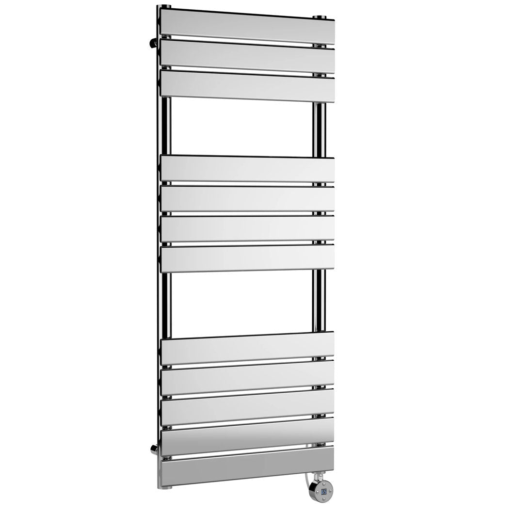 Nui Electric Flat Panel Towel Rails Square Flat Towel Radiator 1213x500 Contemporary Chrome Steel 1213x500x30mm - JJ Building Materials
