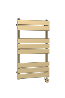 Nui Electric Flat Panel Towel Rails Square Flat Towel Radiator 840x500 Contemporary Brushed Brass Steel 840x500x30mm - JJ Building Materials