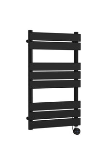 Nui Electric Flat Panel Towel Rails Square Flat Towel Radiator 840x500 Contemporary Matt Black Steel 840x500x30mm - JJ Building Materials