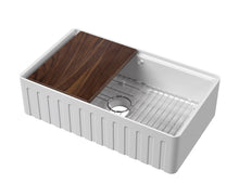 Nui Fluted Butler Sink With Ledge, Grid & Chopping Board 795 X 460 X 220mm Traditional White Fireclay 220x795x460mm - JJ Building Materials