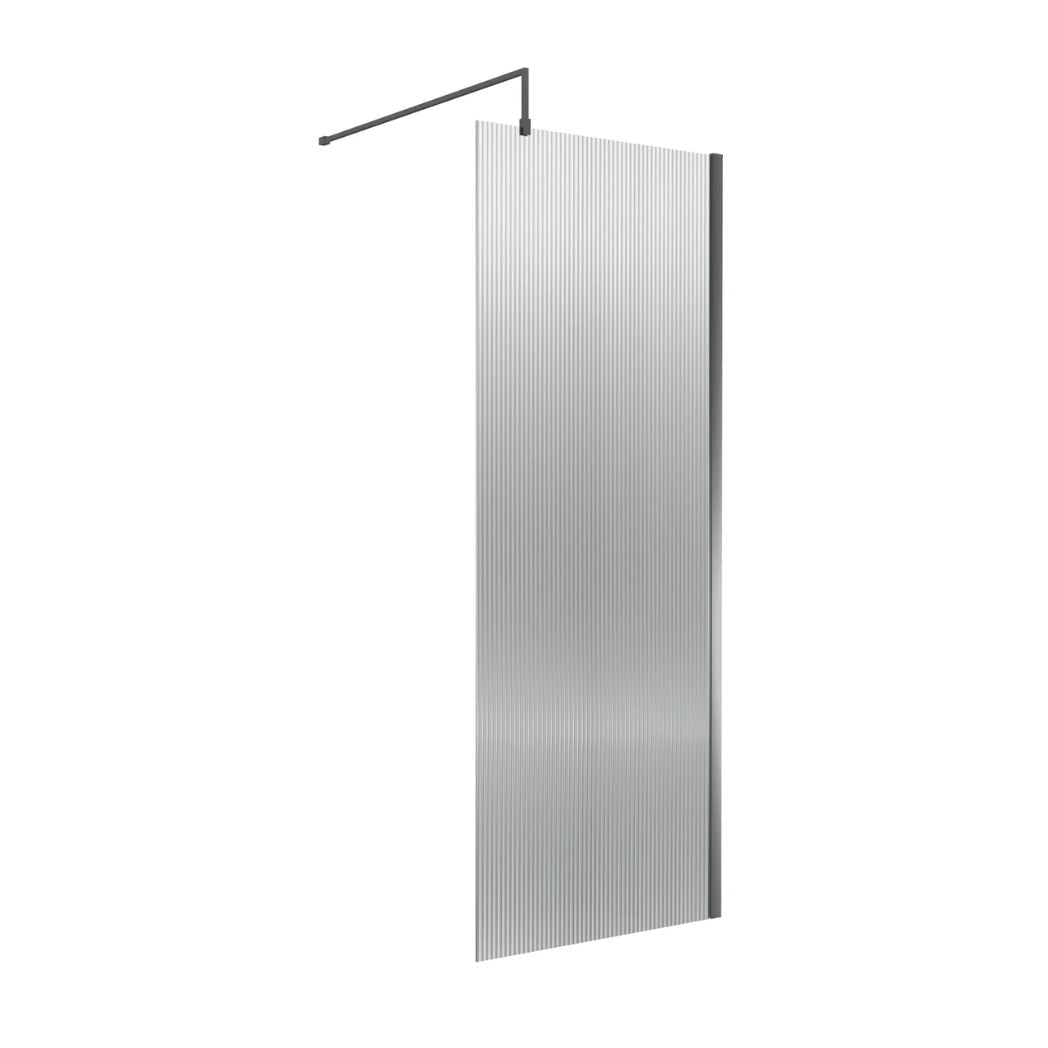 Nui Fluted Wetroom Screen - 1850x800mm - Brushed Pewter Contemporary Aluminium 1850x1000x13mm - JJ Building Materials