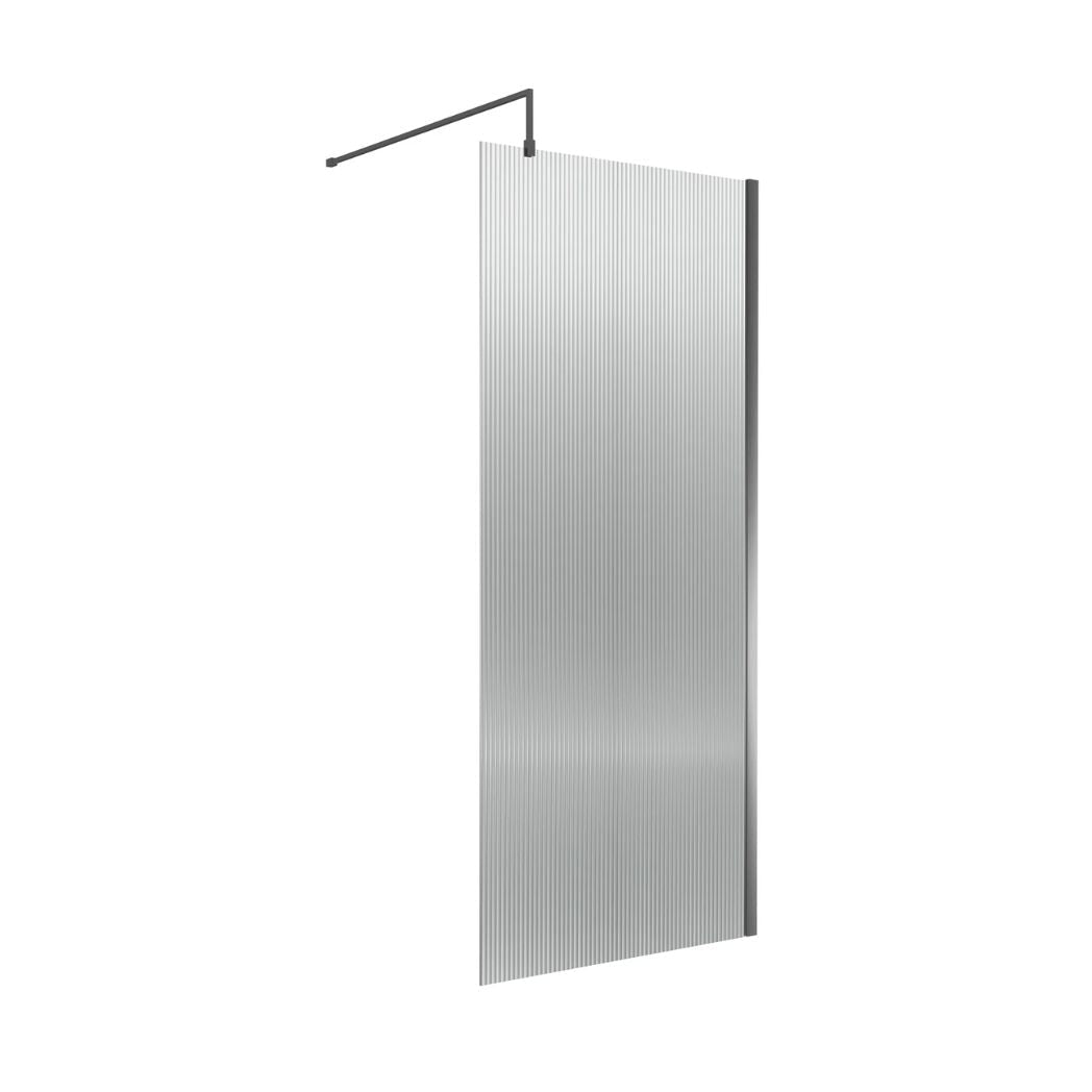 Nui Fluted Wetroom Screen - 1850x900mm - Brushed Pewter Contemporary Aluminium 1850x900x1000mm - JJ Building Materials