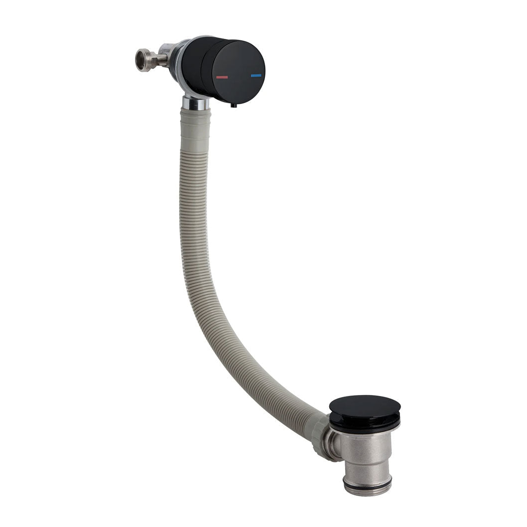 Nui Freeflow Bath Filler Contemporary Matt Black Brass 550x68x74mm - JJ Building Materials
