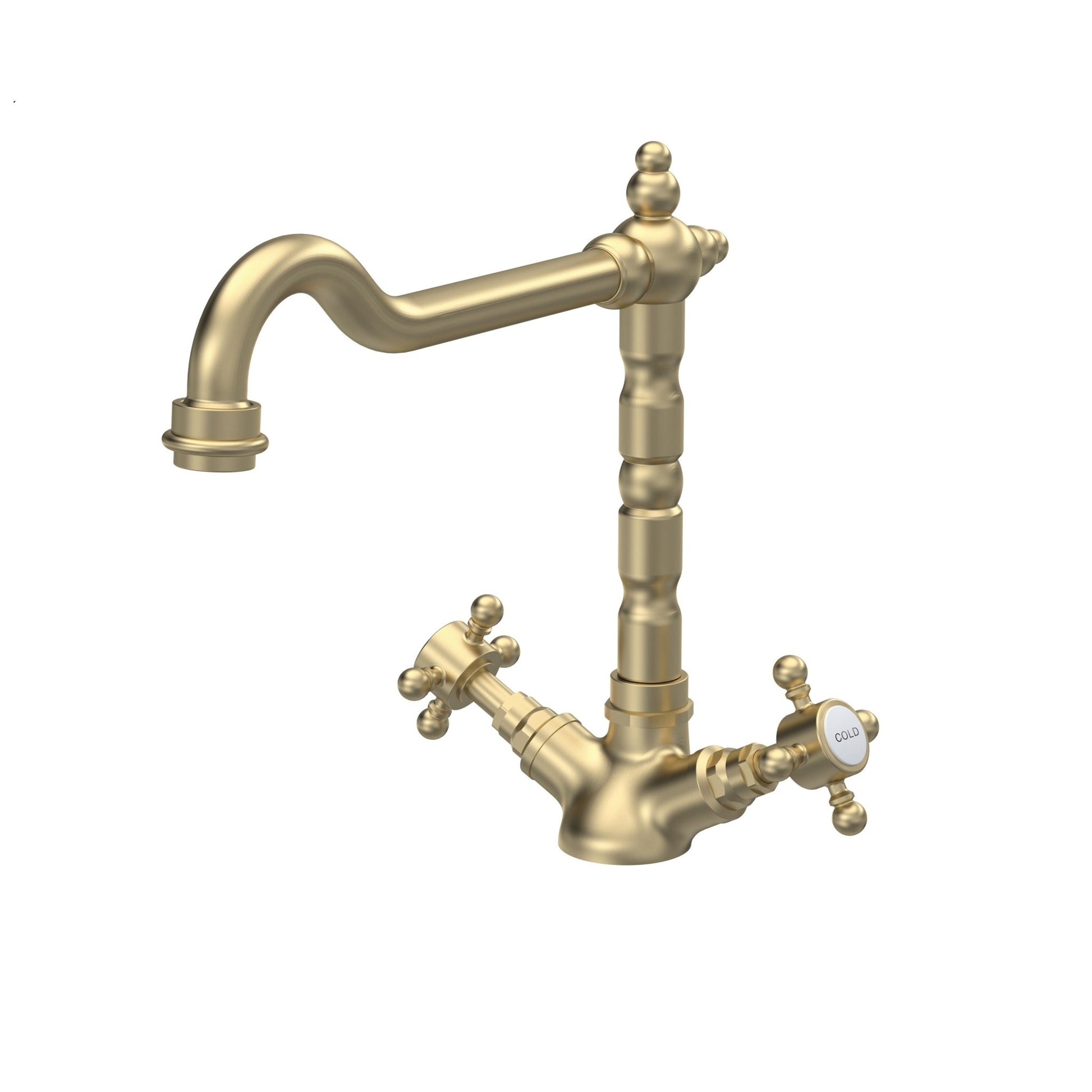 Nui French Classic Mono Sink Mixer Traditional Brushed Brass Brass 240x190x230mm - JJ Building Materials
