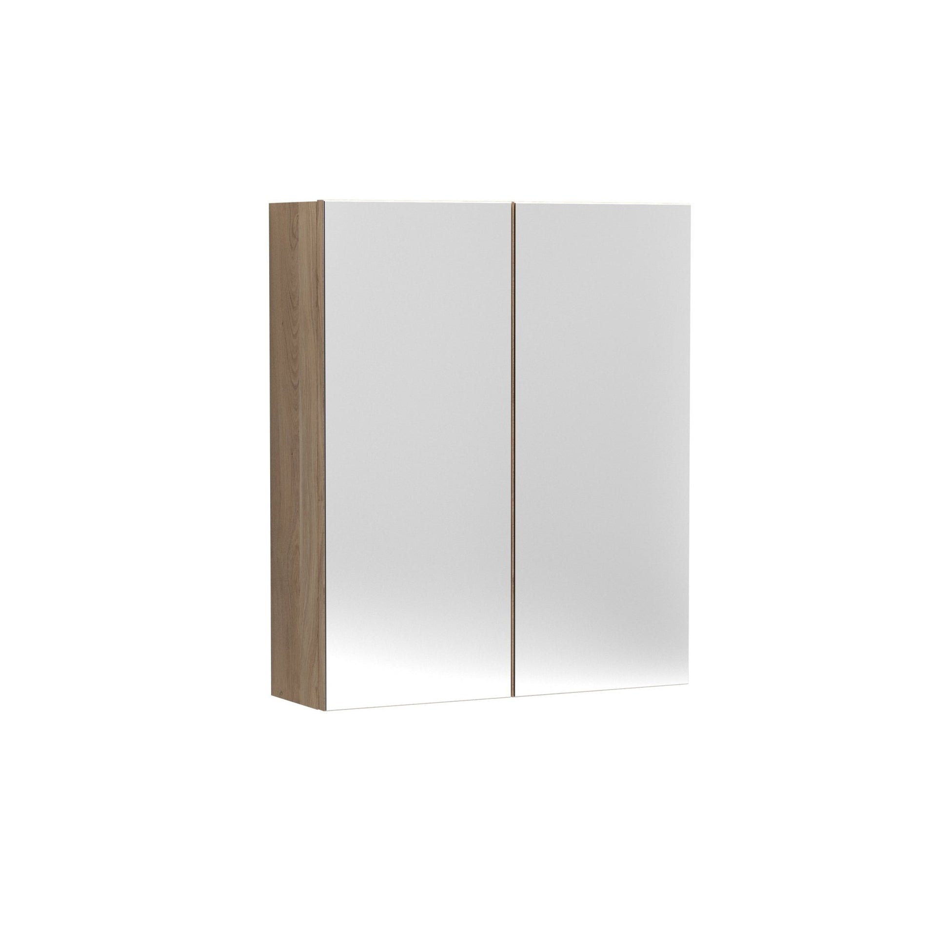 Nui Fusion 600mm Mirror Unit (50/50) Contemporary Bleached Oak MFC Textured Woodgrain 715x600x182mm - JJ Building Materials