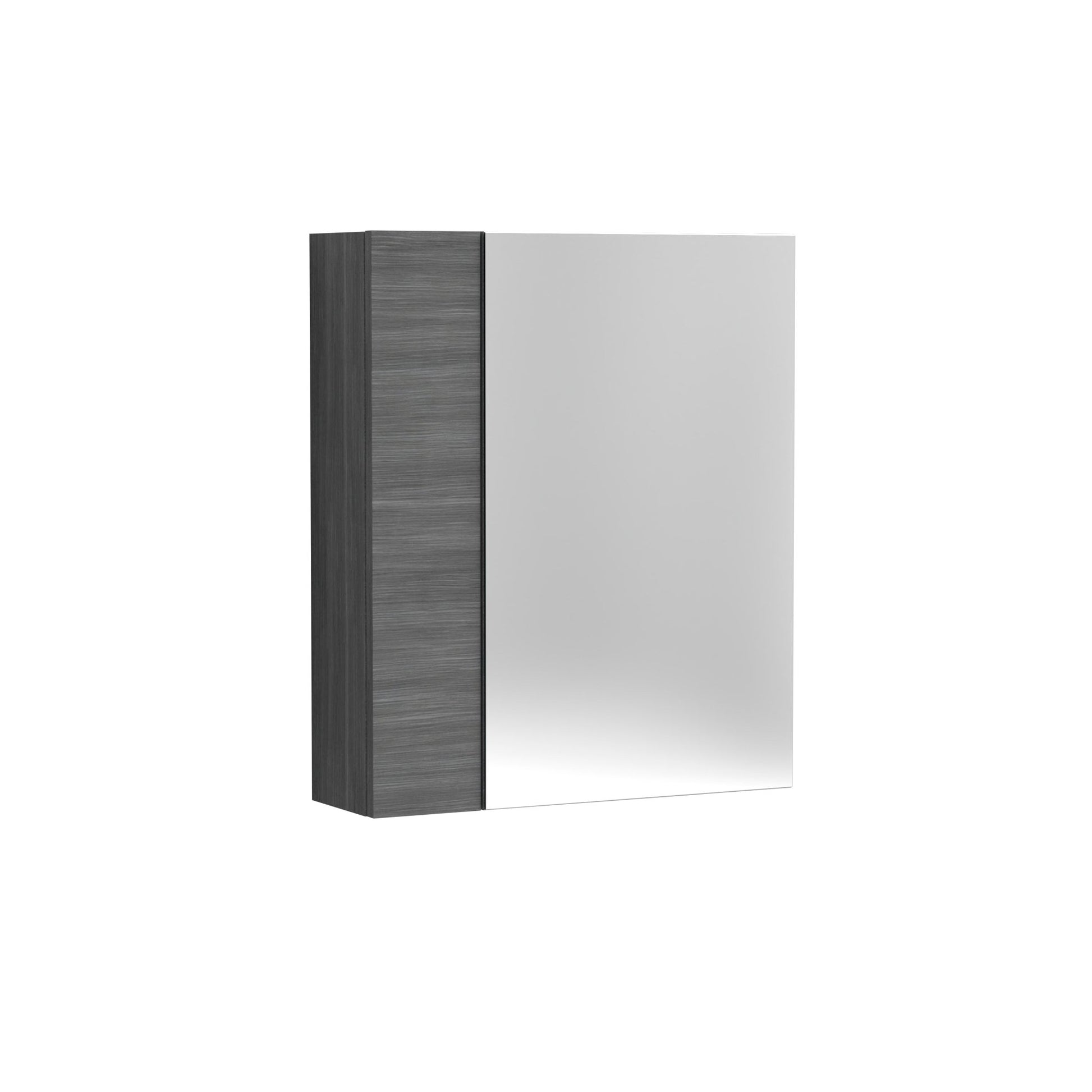 Nui Fusion 600mm Mirror Unit (75/25) Contemporary Graphite Grey Woodgrain MFC Textured Woodgrain 715x600x182mm - JJ Building Materials