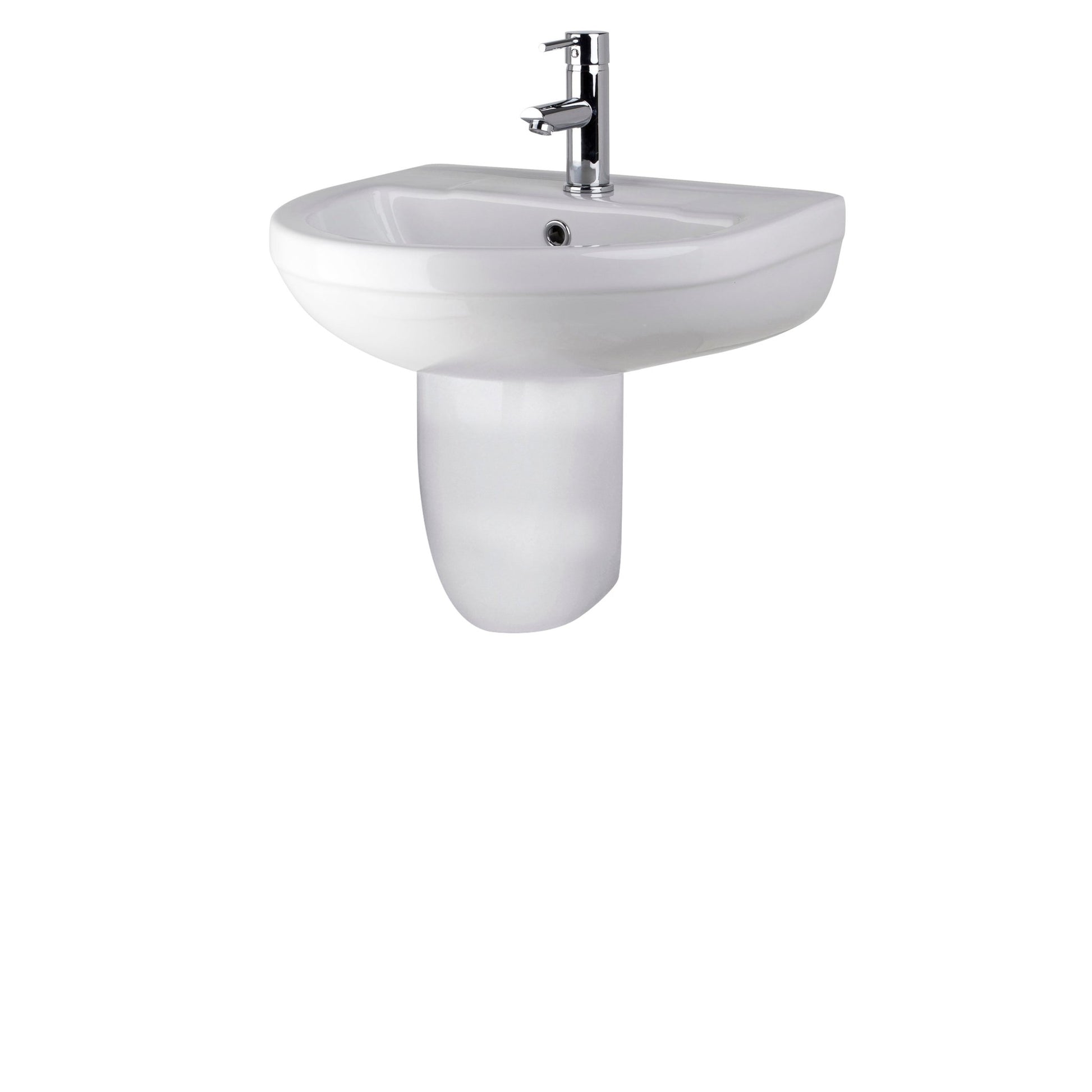 Nui Harmony 500mm Basin & Semi Pedestal Contemporary White Vitreous China 466x500x416mm - JJ Building Materials