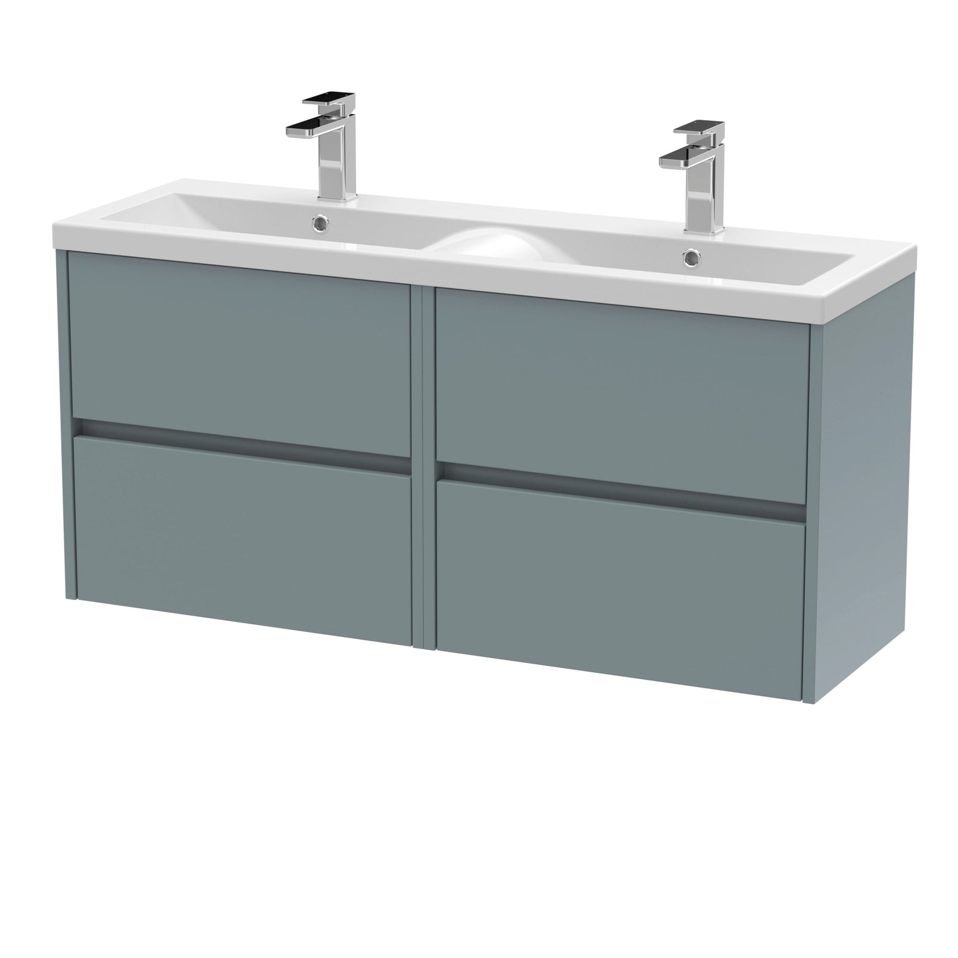 Nui Havana 1200mm Wall Hung 4 Drawer Unit & Double Basin Contemporary Coastal Grey MFC Smooth Matt 579x1205x385mm - HAV2304F - JJ Building Materials