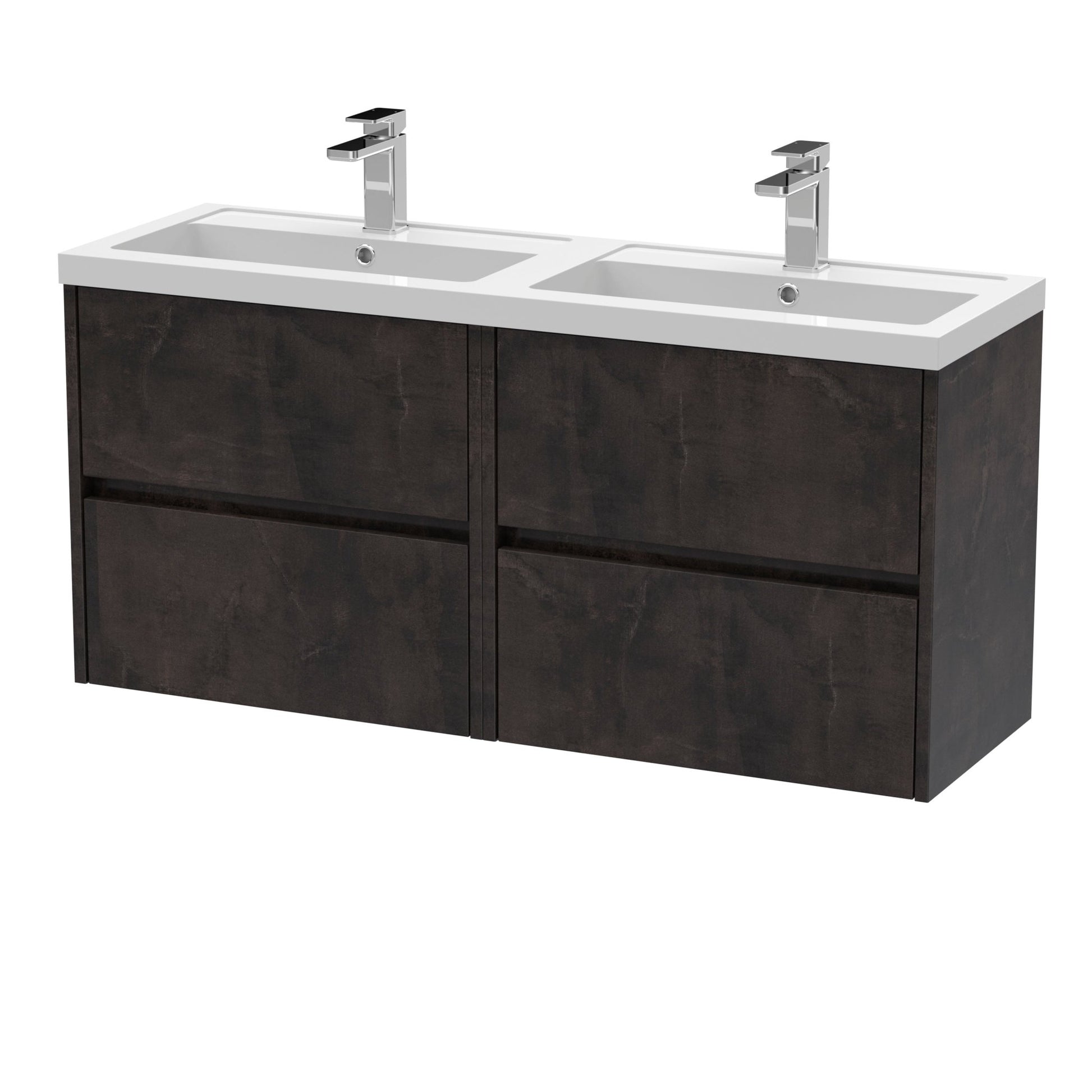 Nui Havana 1200mm Wall Hung 4 Drawer Unit & Double Basin Contemporary Metallic Slate MFC Textured Matt 579x1205x385mm - HAV2604C - JJ Building Materials