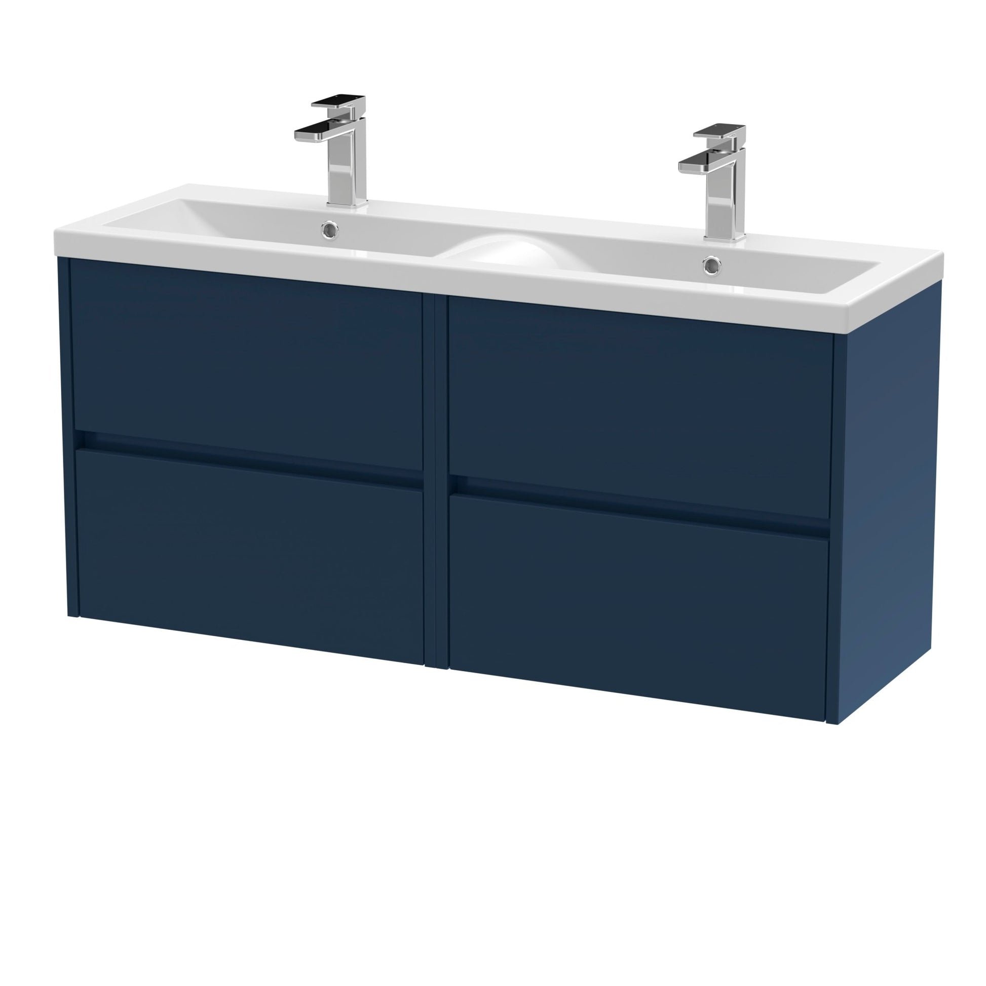Nui Havana 1200mm Wall Hung 4 - drawer Unit & Double Basin Contemporary Midnight Blue MFC Painted Matt 579x1205x385mm - HAV2904F - JJ Building Materials