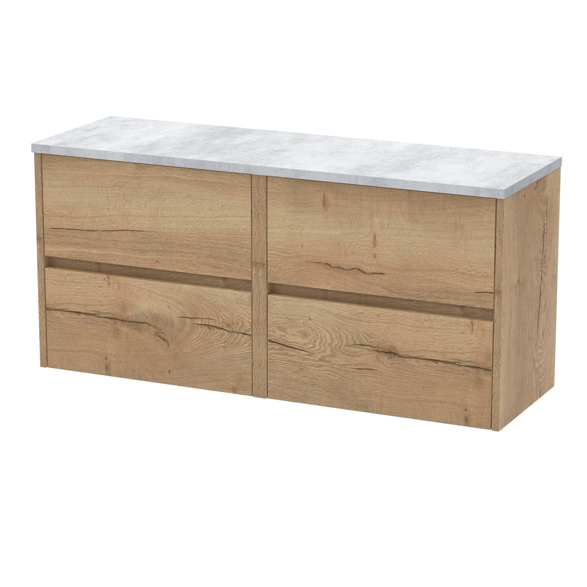 Nui Havana 1200mm Wall Hung 4 - drawer Unit & Laminate Worktop Contemporary Autumn Oak MFC Textured Woodgrain 561x1205x390mm - HAV804LBG2 - JJ Building Materials