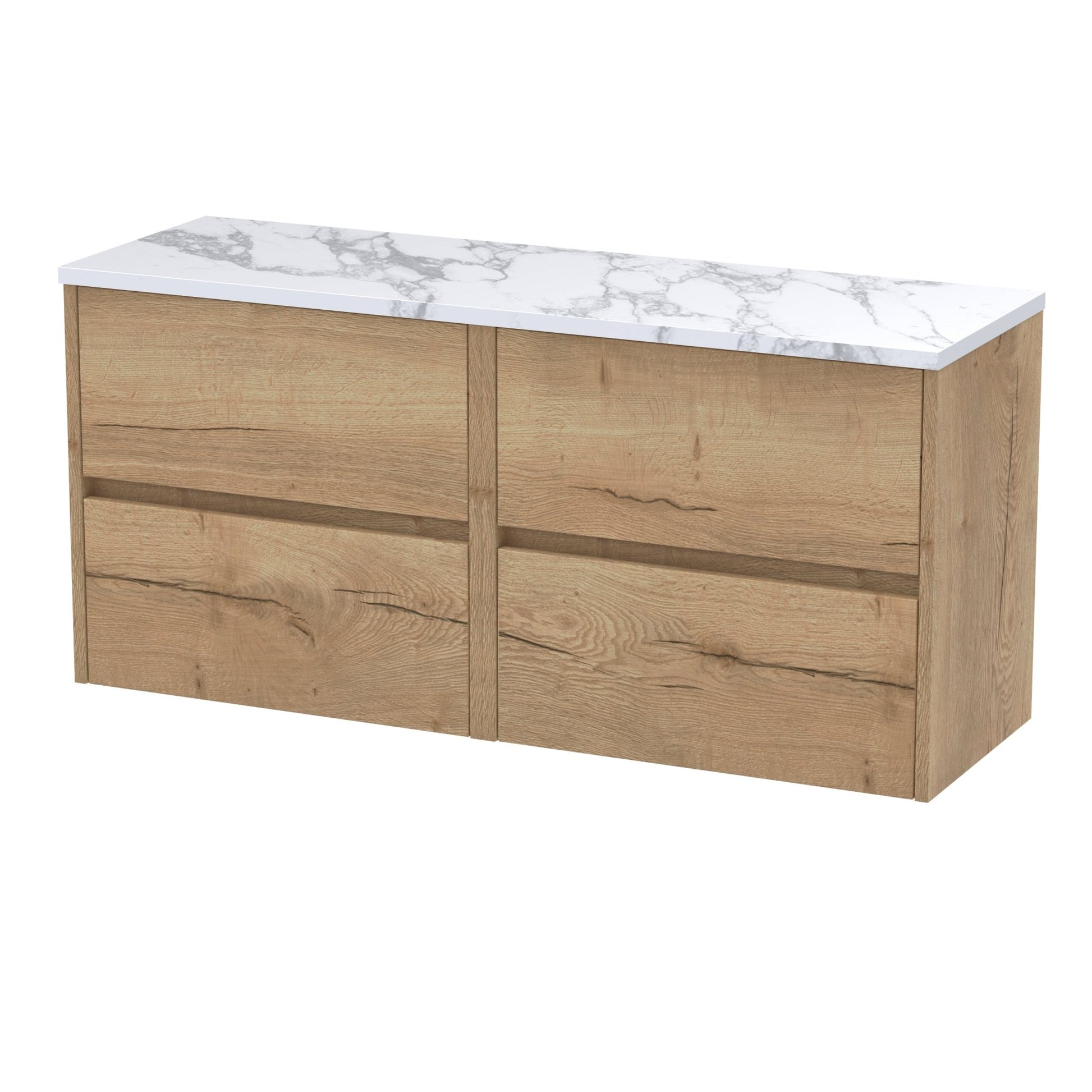 Nui Havana 1200mm Wall Hung 4 - drawer Unit & Laminate Worktop Contemporary Autumn Oak MFC Textured Woodgrain 561x1205x390mm - HAV804LCM2 - JJ Building Materials