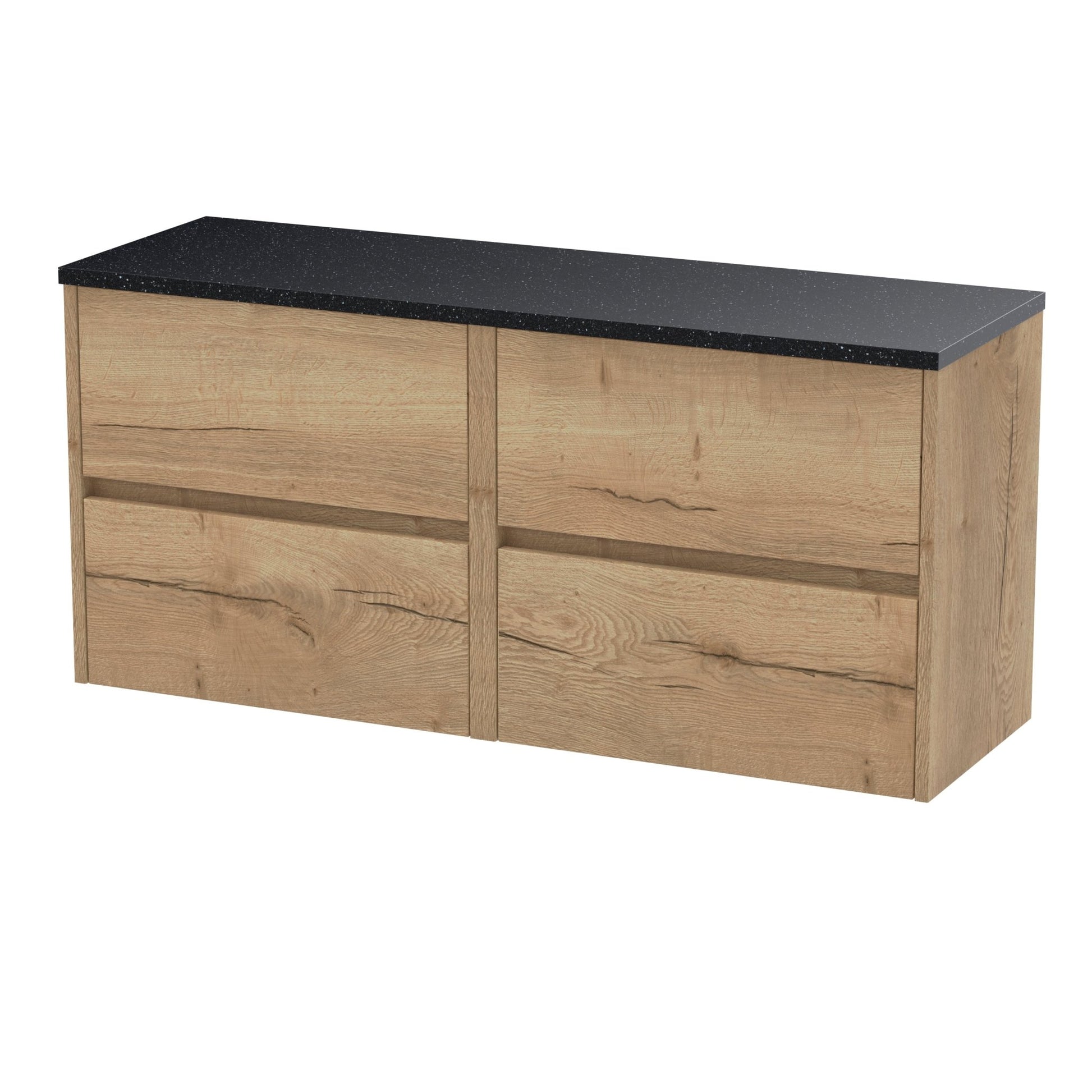 Nui Havana 1200mm Wall Hung 4 - drawer Unit & Laminate Worktop Contemporary Autumn Oak MFC Textured Woodgrain 561x1205x390mm - HAV804LSB2 - JJ Building Materials
