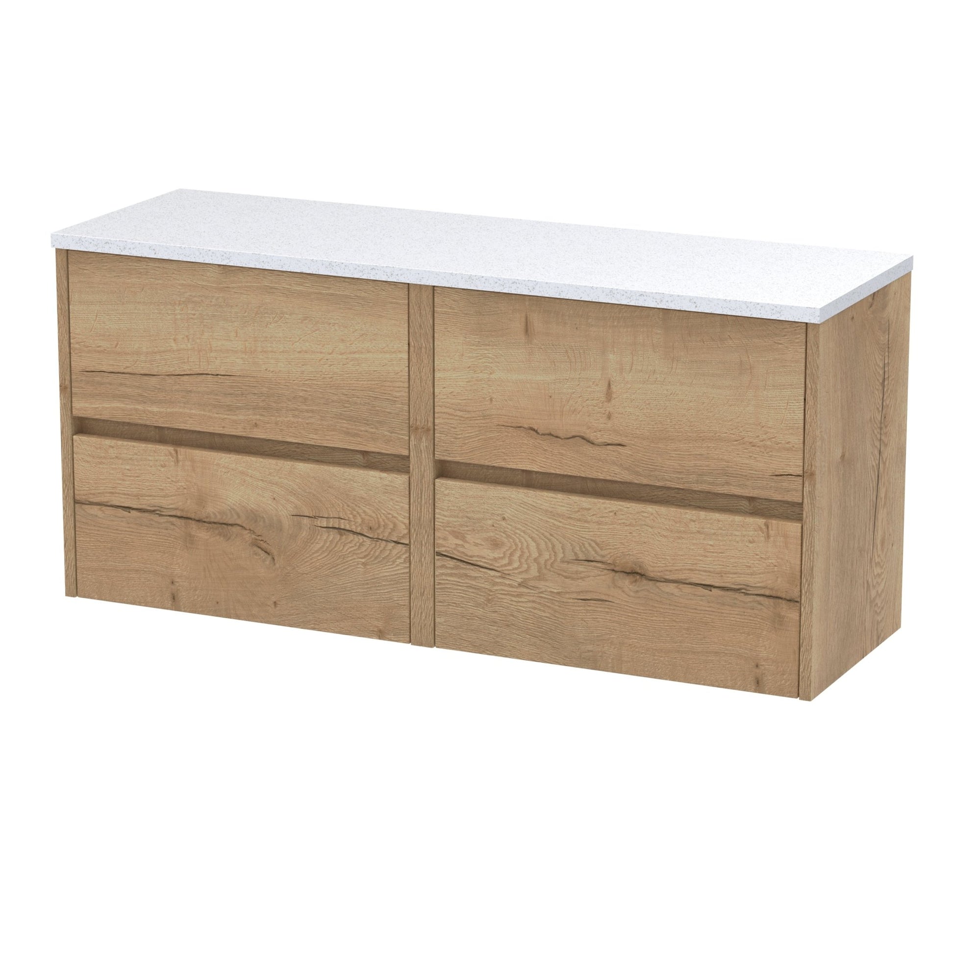 Nui Havana 1200mm Wall Hung 4 - drawer Unit & Laminate Worktop Contemporary Autumn Oak MFC Textured Woodgrain 561x1205x390mm - HAV804LSW2 - JJ Building Materials