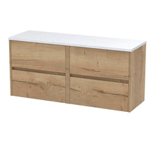 Nui Havana 1200mm Wall Hung 4 - drawer Unit & Laminate Worktop Contemporary Autumn Oak MFC Textured Woodgrain 561x1205x390mm - HAV804LSW2 - JJ Building Materials