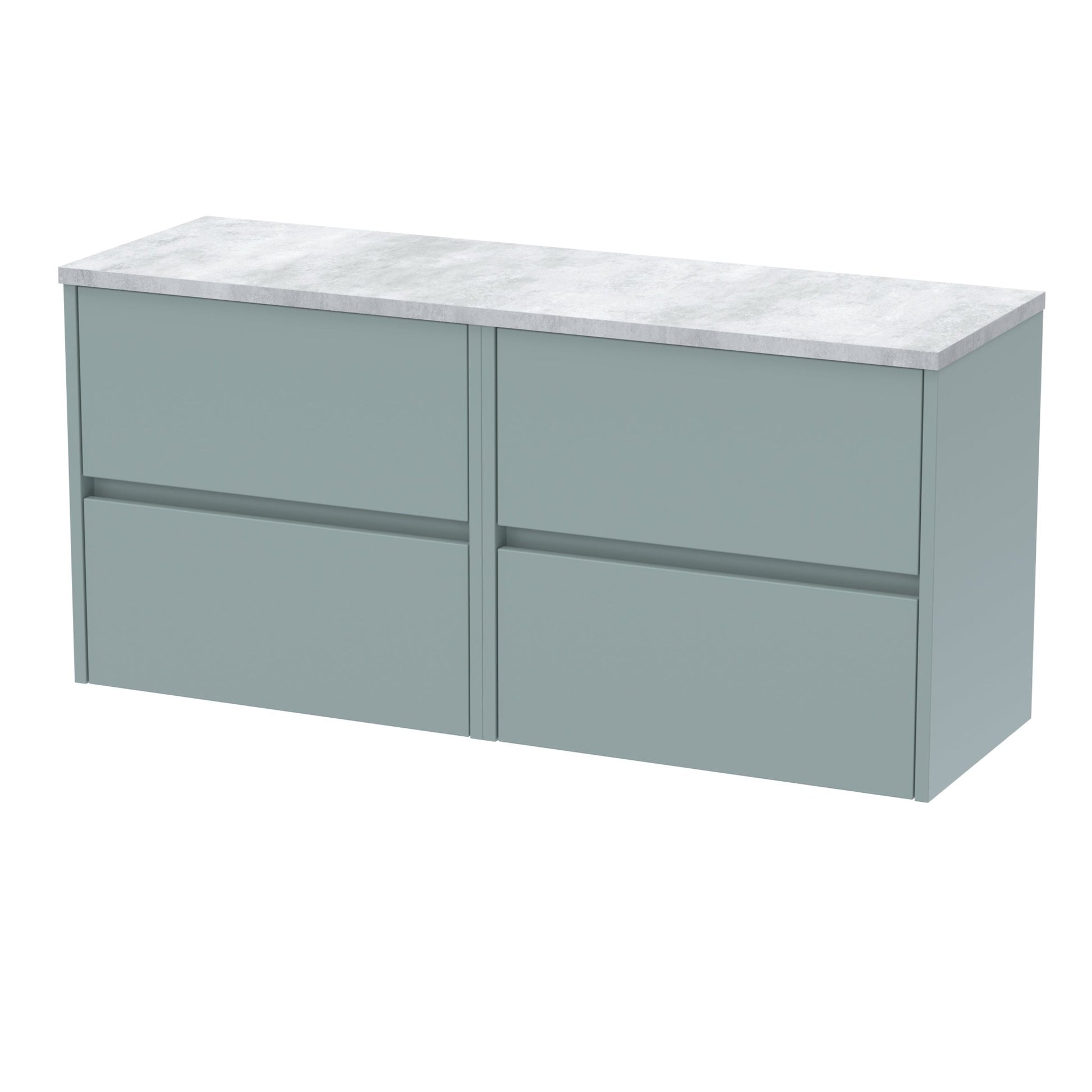Nui Havana 1200mm Wall Hung 4 - drawer Unit & Laminate Worktop Contemporary Coastal Grey MFC Smooth Matt 561x1205x390mm - HAV2304LBG2 - JJ Building Materials