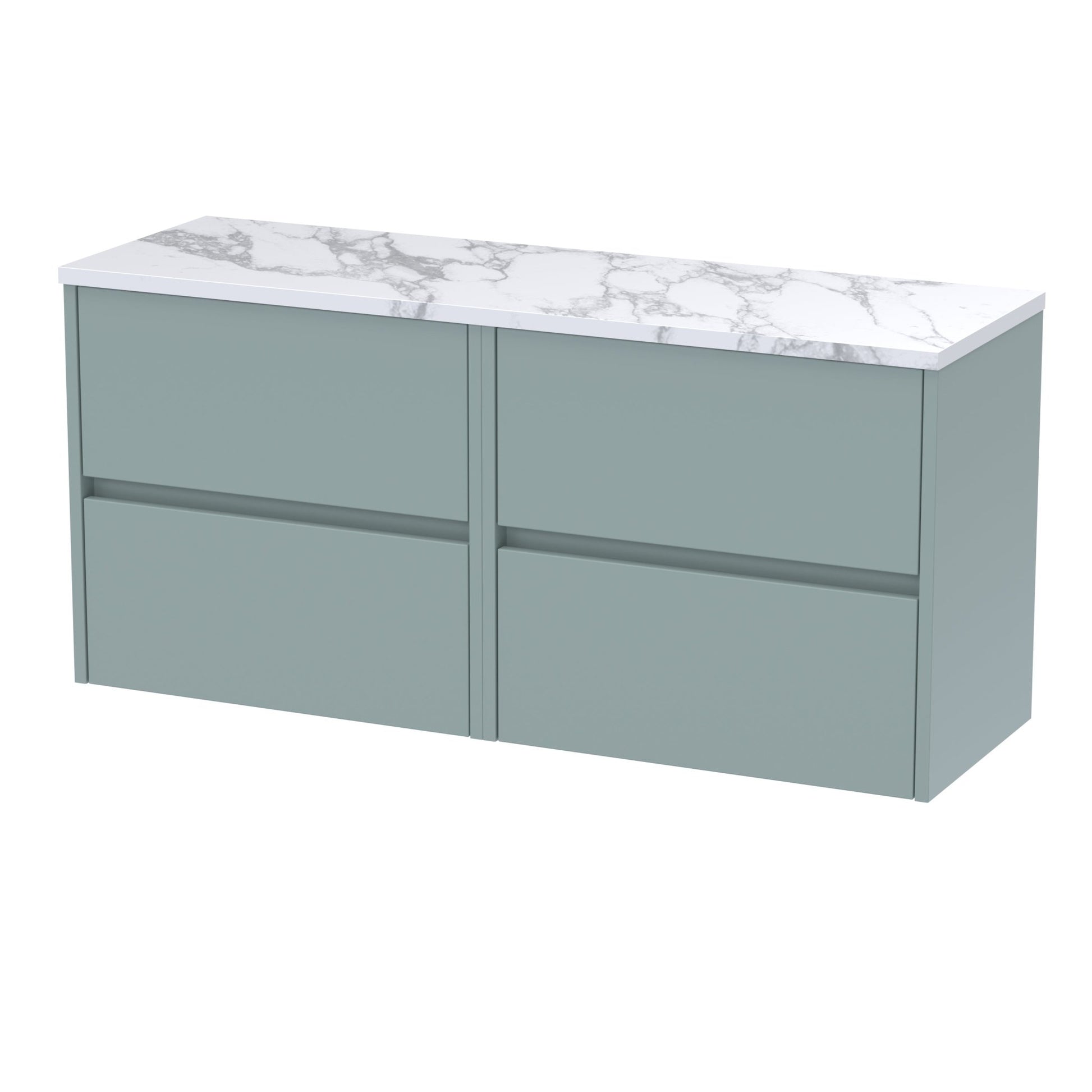 Nui Havana 1200mm Wall Hung 4 - drawer Unit & Laminate Worktop Contemporary Coastal Grey MFC Smooth Matt 561x1205x390mm - HAV2304LCM2 - JJ Building Materials