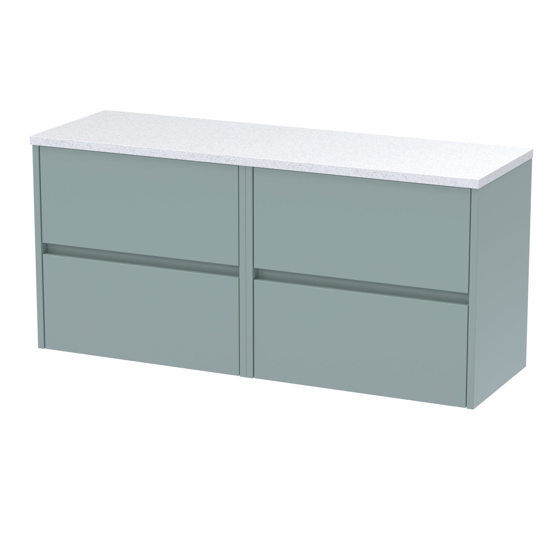 Nui Havana 1200mm Wall Hung 4 - drawer Unit & Laminate Worktop Contemporary Coastal Grey MFC Smooth Matt 561x1205x390mm - HAV2304LSW2 - JJ Building Materials