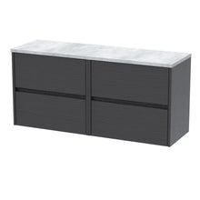 Nui Havana 1200mm Wall Hung 4 - drawer Unit & Laminate Worktop Contemporary Graphite Grey Woodgrain MFC Textured Woodgrain 561x1205x390mm - HAV2204LBG2 - JJ Building Materials