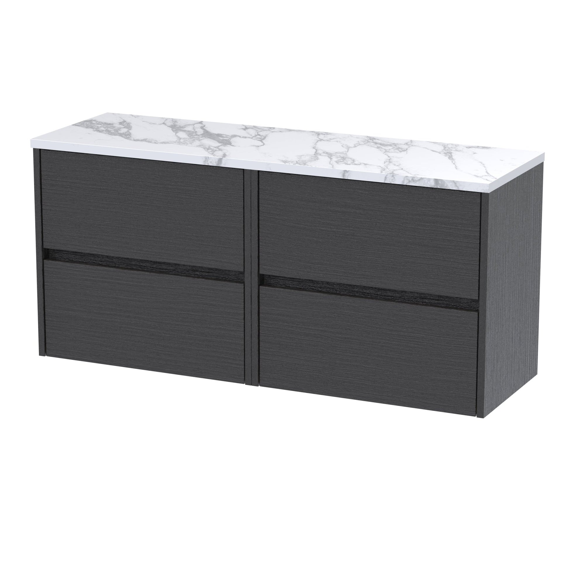 Nui Havana 1200mm Wall Hung 4 - drawer Unit & Laminate Worktop Contemporary Graphite Grey Woodgrain MFC Textured Woodgrain 561x1205x390mm - HAV2204LCM2 - JJ Building Materials