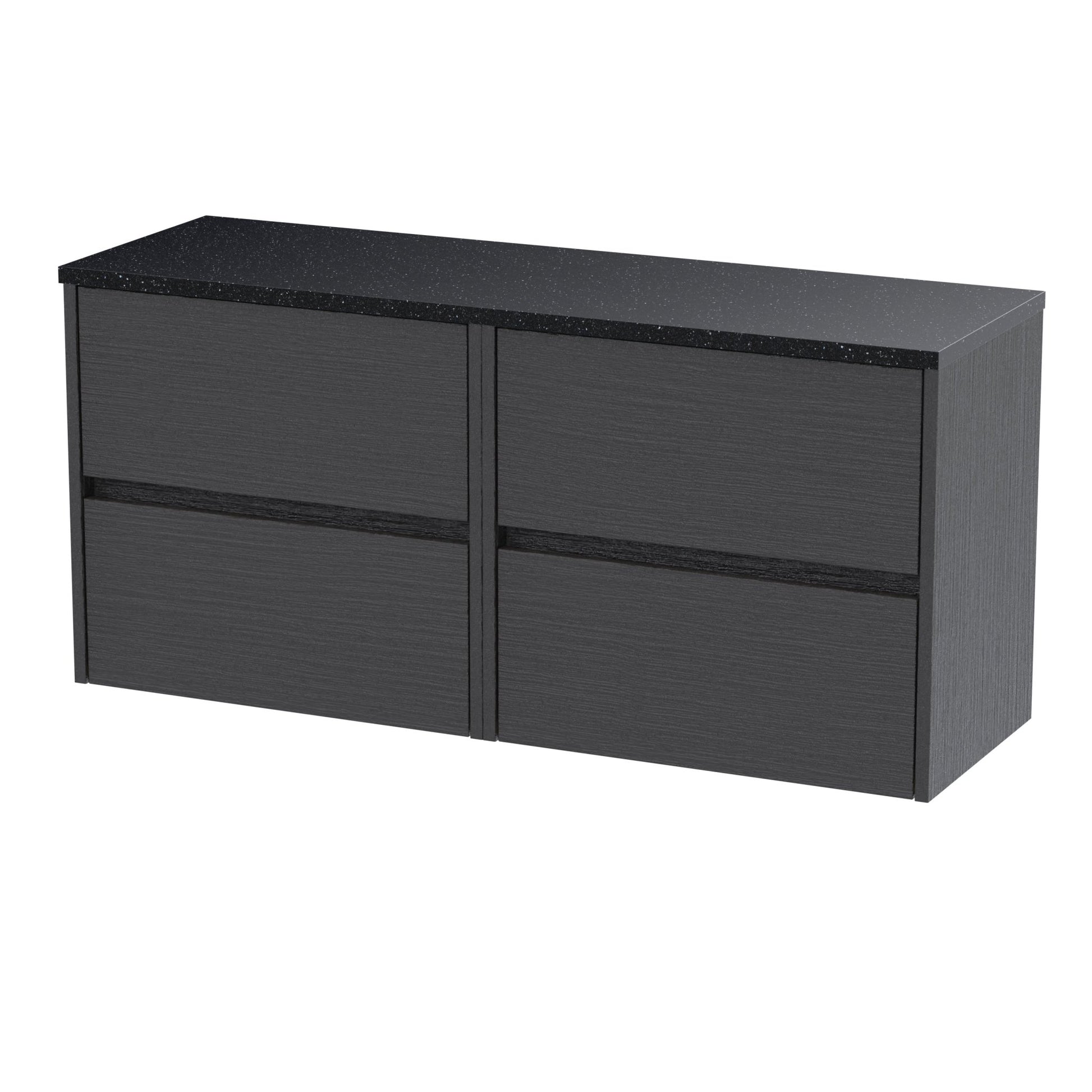 Nui Havana 1200mm Wall Hung 4 - drawer Unit & Laminate Worktop Contemporary Graphite Grey Woodgrain MFC Textured Woodgrain 561x1205x390mm - HAV2204LSB2 - JJ Building Materials