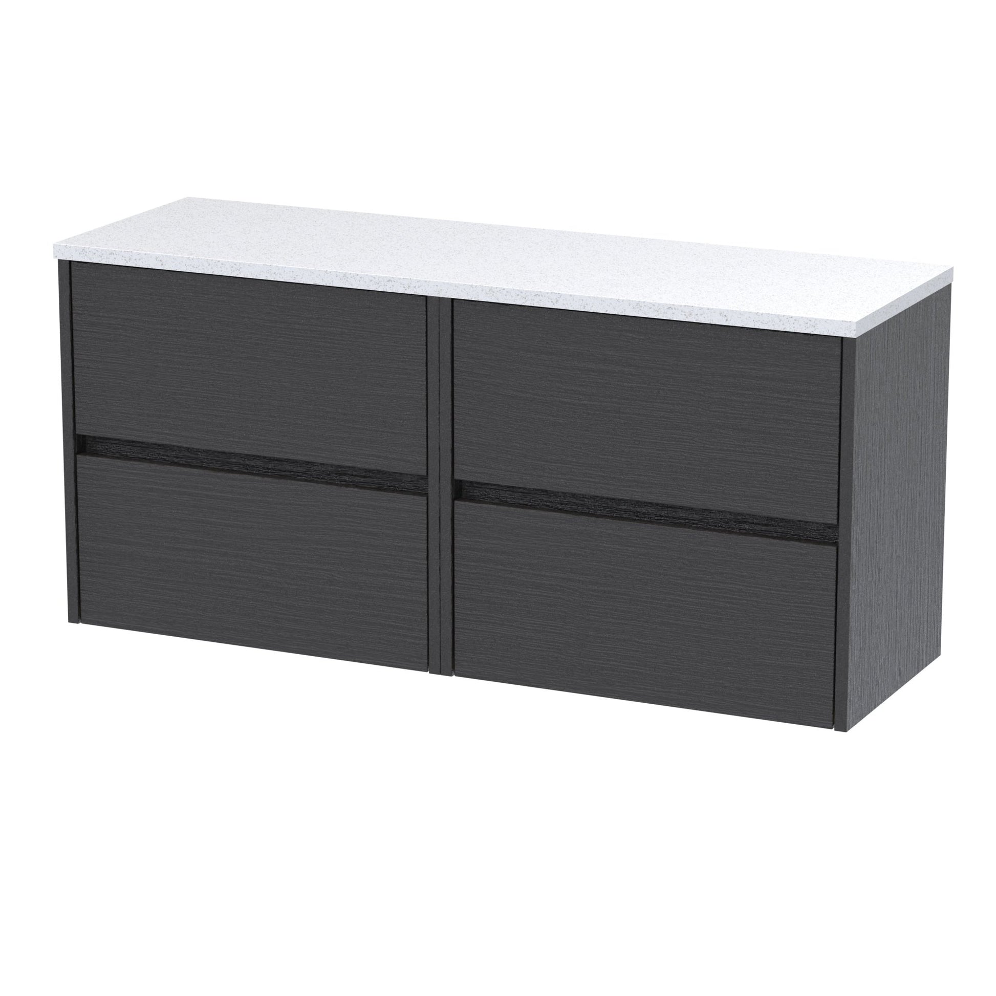 Nui Havana 1200mm Wall Hung 4 - drawer Unit & Laminate Worktop Contemporary Graphite Grey Woodgrain MFC Textured Woodgrain 561x1205x390mm - HAV2204LSW2 - JJ Building Materials
