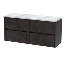Nui Havana 1200mm Wall Hung 4 - drawer Unit & Laminate Worktop Contemporary Metallic Slate MFC Textured Matt 561x1205x390mm - HAV2604LBG2 - JJ Building Materials