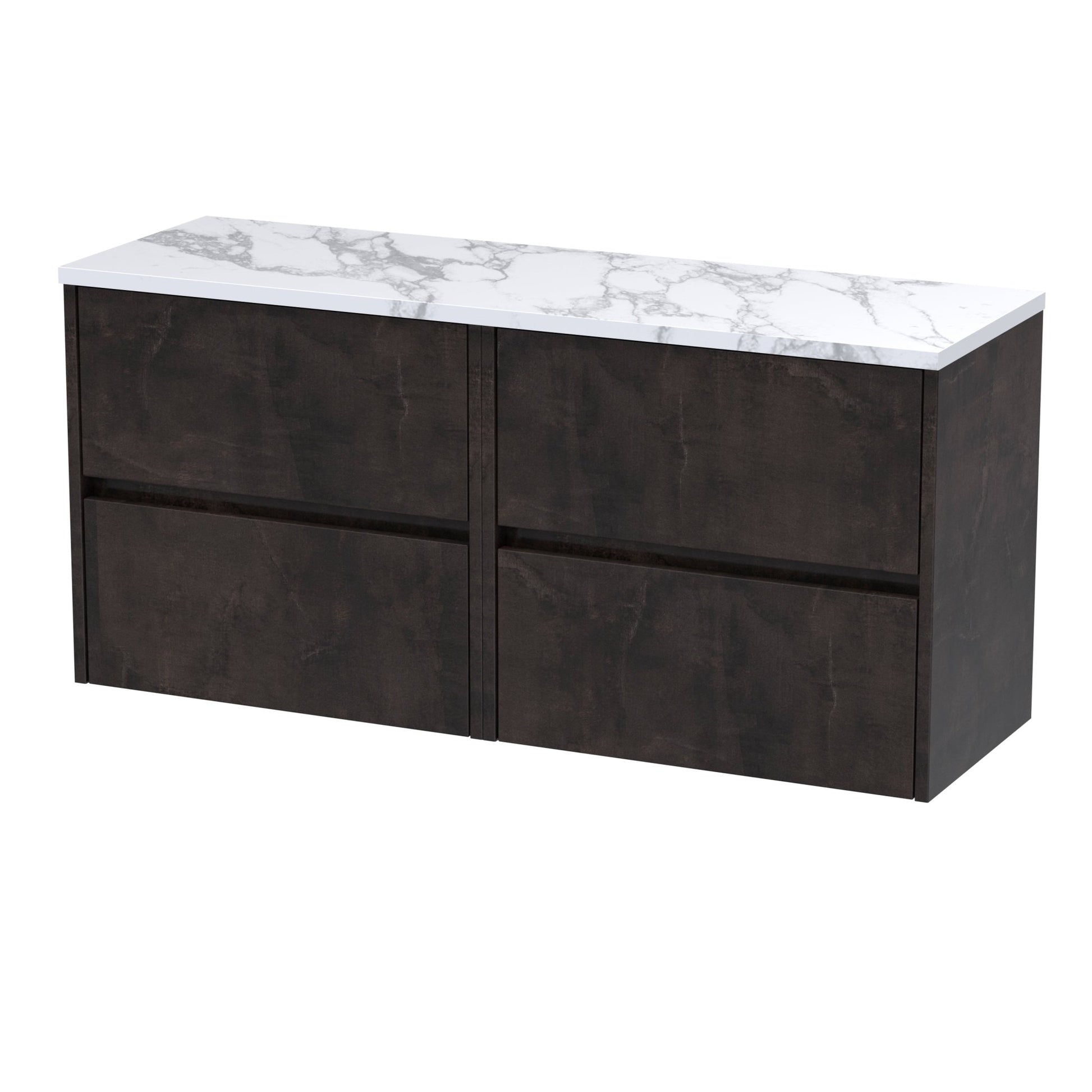 Nui Havana 1200mm Wall Hung 4 - drawer Unit & Laminate Worktop Contemporary Metallic Slate MFC Textured Matt 561x1205x390mm - HAV2604LCM2 - JJ Building Materials