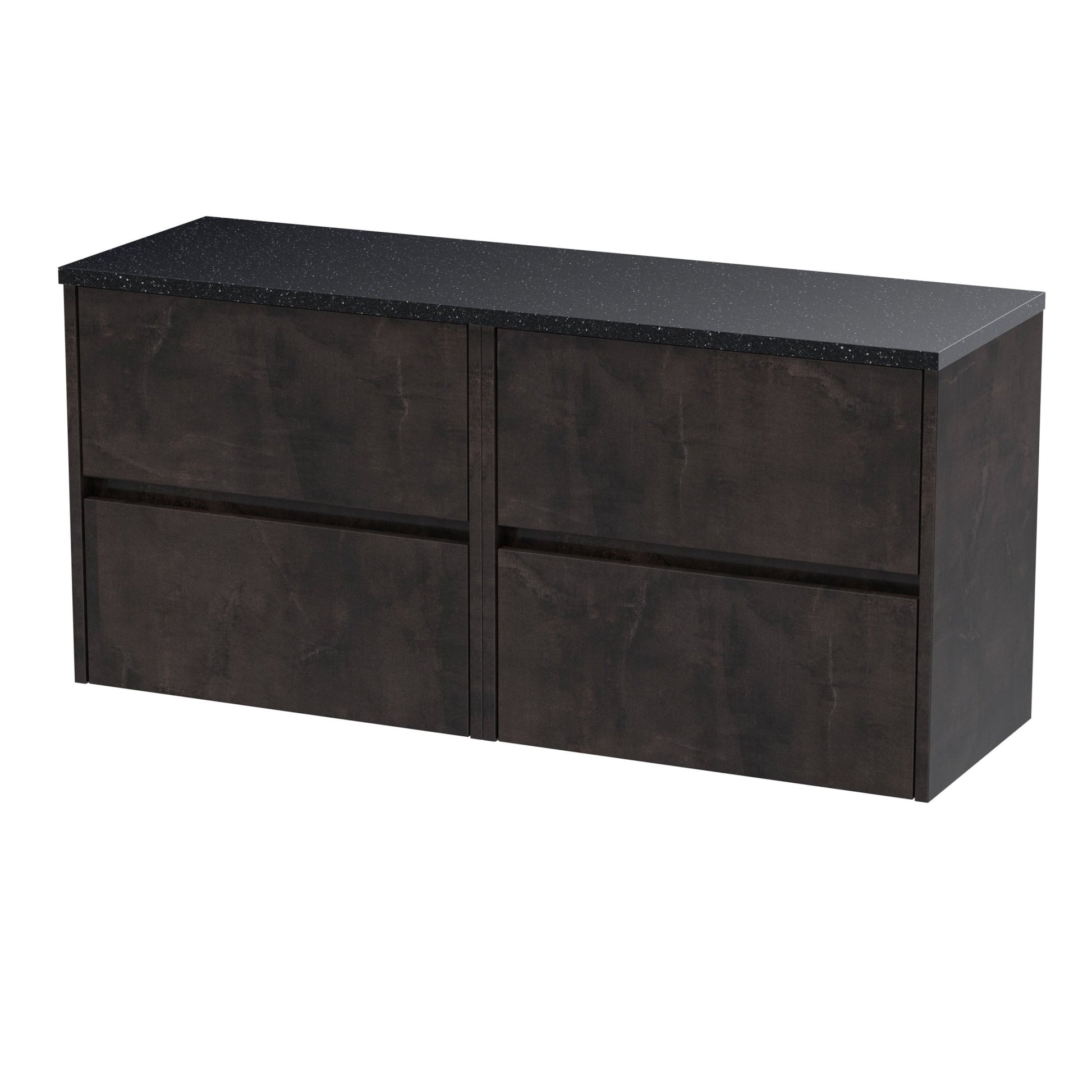 Nui Havana 1200mm Wall Hung 4 - drawer Unit & Laminate Worktop Contemporary Metallic Slate MFC Textured Matt 561x1205x390mm - HAV2604LSB2 - JJ Building Materials