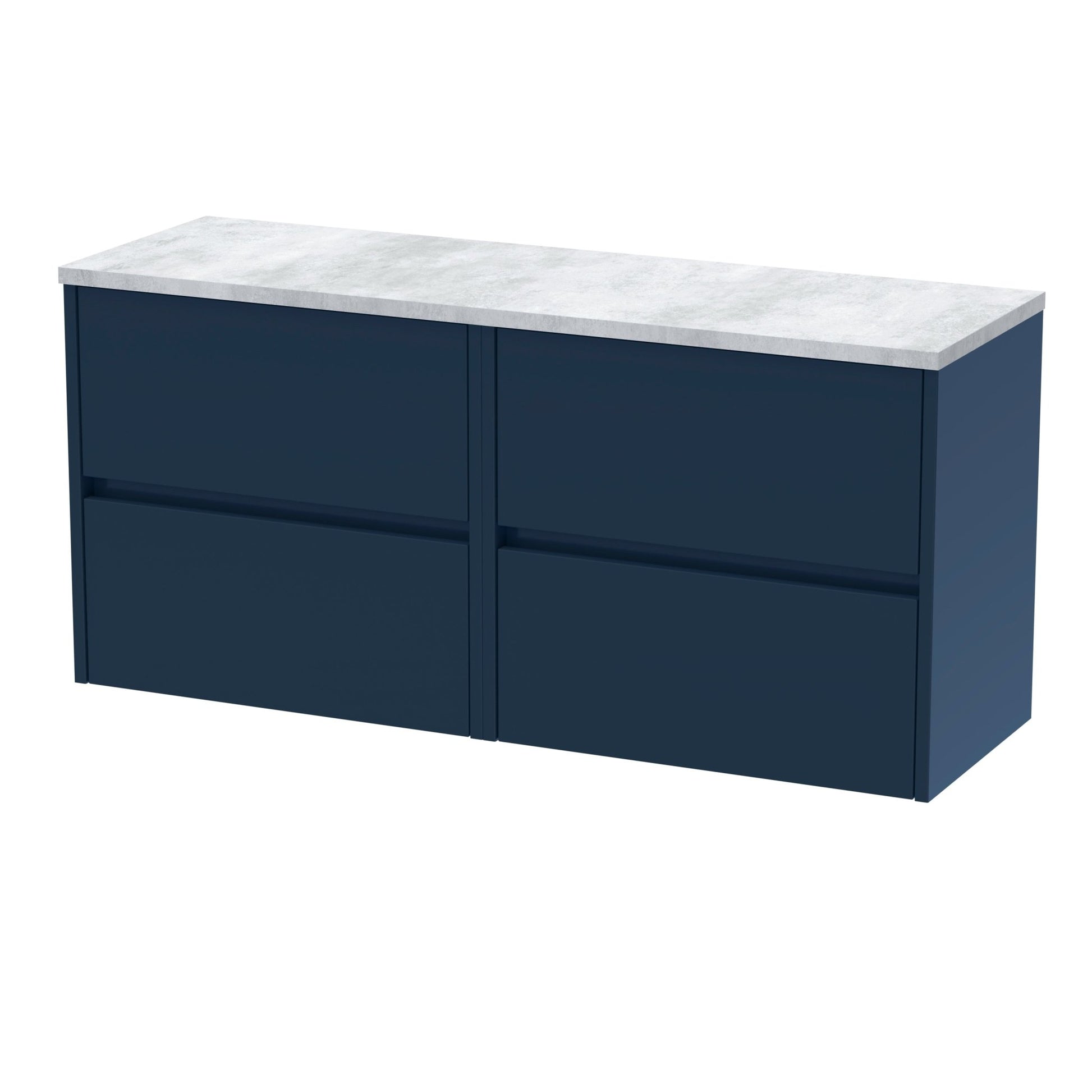 Nui Havana 1200mm Wall Hung 4 - drawer Unit & Laminate Worktop Contemporary Midnight Blue MFC Painted Matt 561x1205x390mm - HAV2904LBG2 - JJ Building Materials
