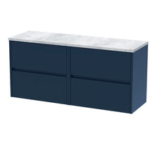 Nui Havana 1200mm Wall Hung 4 - drawer Unit & Laminate Worktop Contemporary Midnight Blue MFC Painted Matt 561x1205x390mm - HAV2904LBG2 - JJ Building Materials