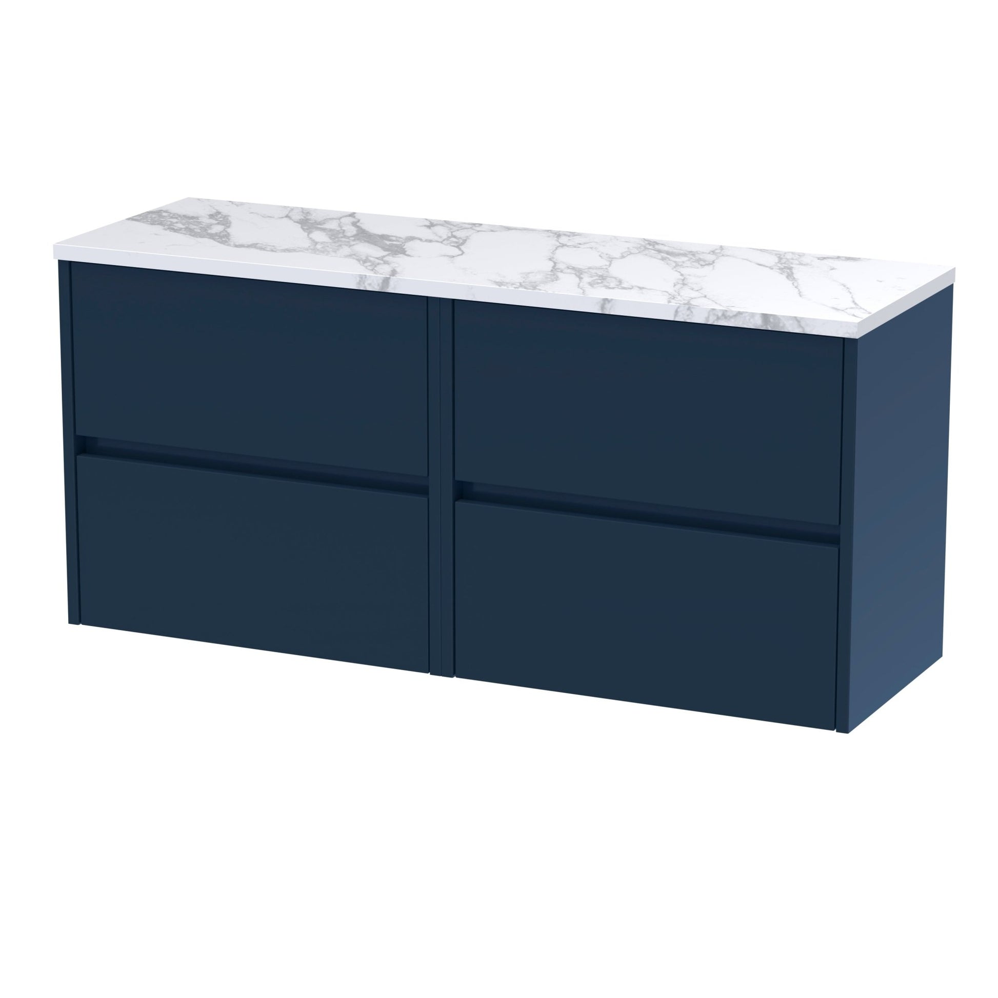 Nui Havana 1200mm Wall Hung 4 - drawer Unit & Laminate Worktop Contemporary Midnight Blue MFC Painted Matt 561x1205x390mm - HAV2904LCM2 - JJ Building Materials