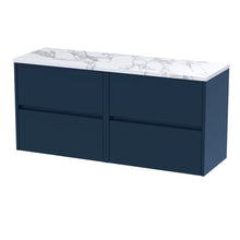 Nui Havana 1200mm Wall Hung 4 - drawer Unit & Laminate Worktop Contemporary Midnight Blue MFC Painted Matt 561x1205x390mm - HAV2904LCM2 - JJ Building Materials