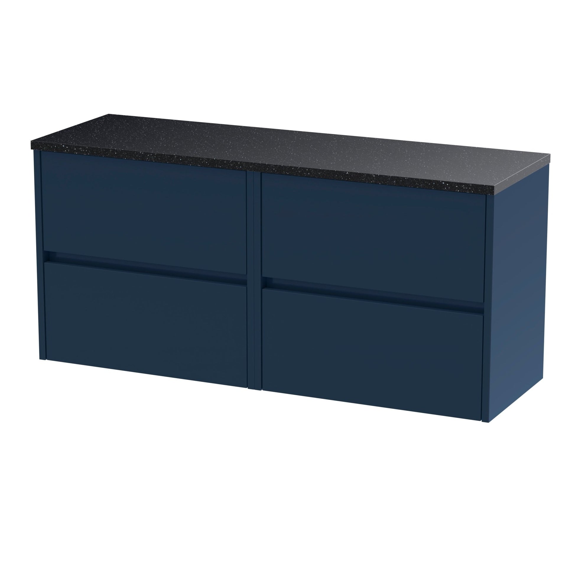 Nui Havana 1200mm Wall Hung 4 - drawer Unit & Laminate Worktop Contemporary Midnight Blue MFC Painted Matt 561x1205x390mm - HAV2904LSB2 - JJ Building Materials