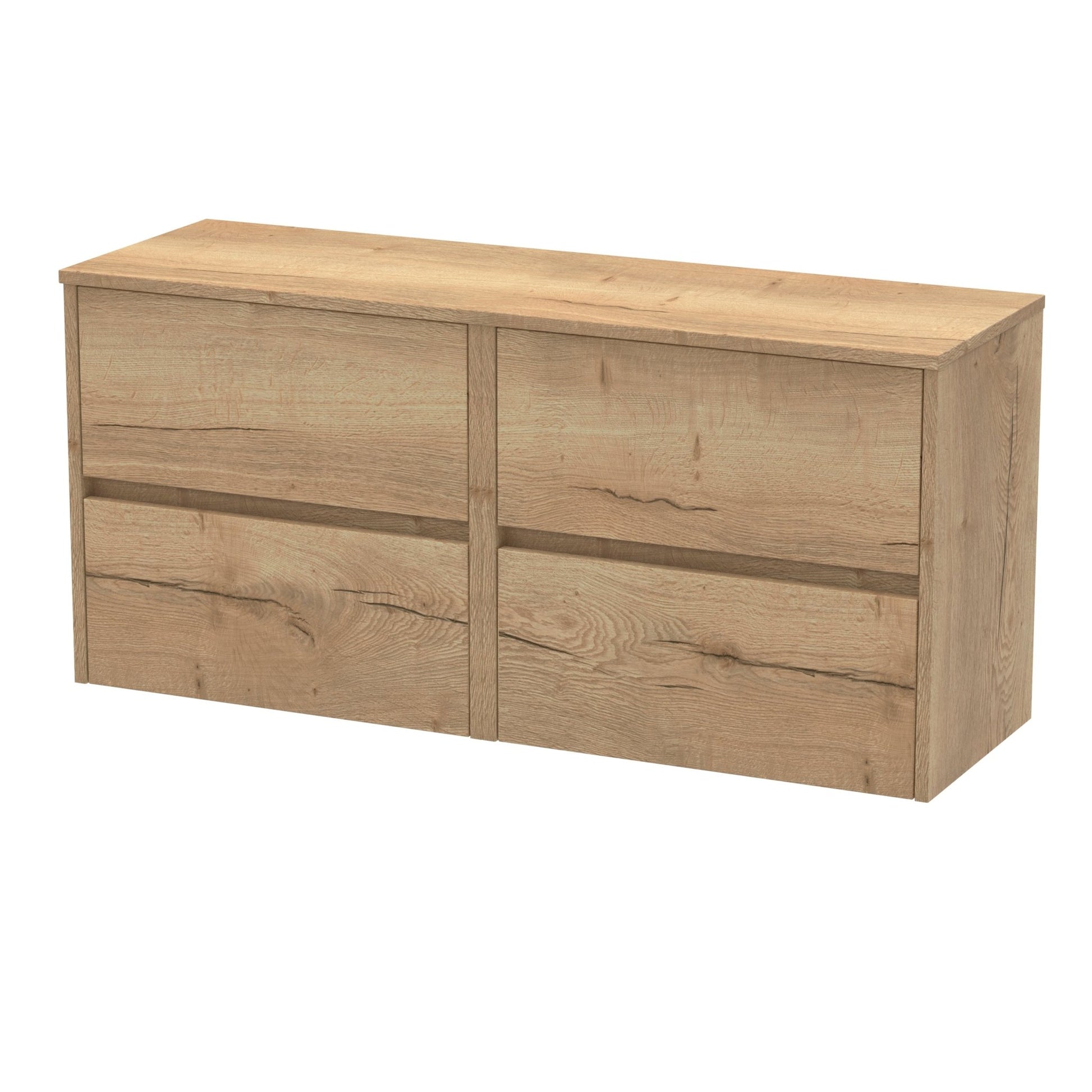 Nui Havana 1200mm Wall Hung 4 Drawer Unit & Worktop Contemporary Autumn Oak MFC Textured Woodgrain 557x1205x390mm - JJ Building Materials