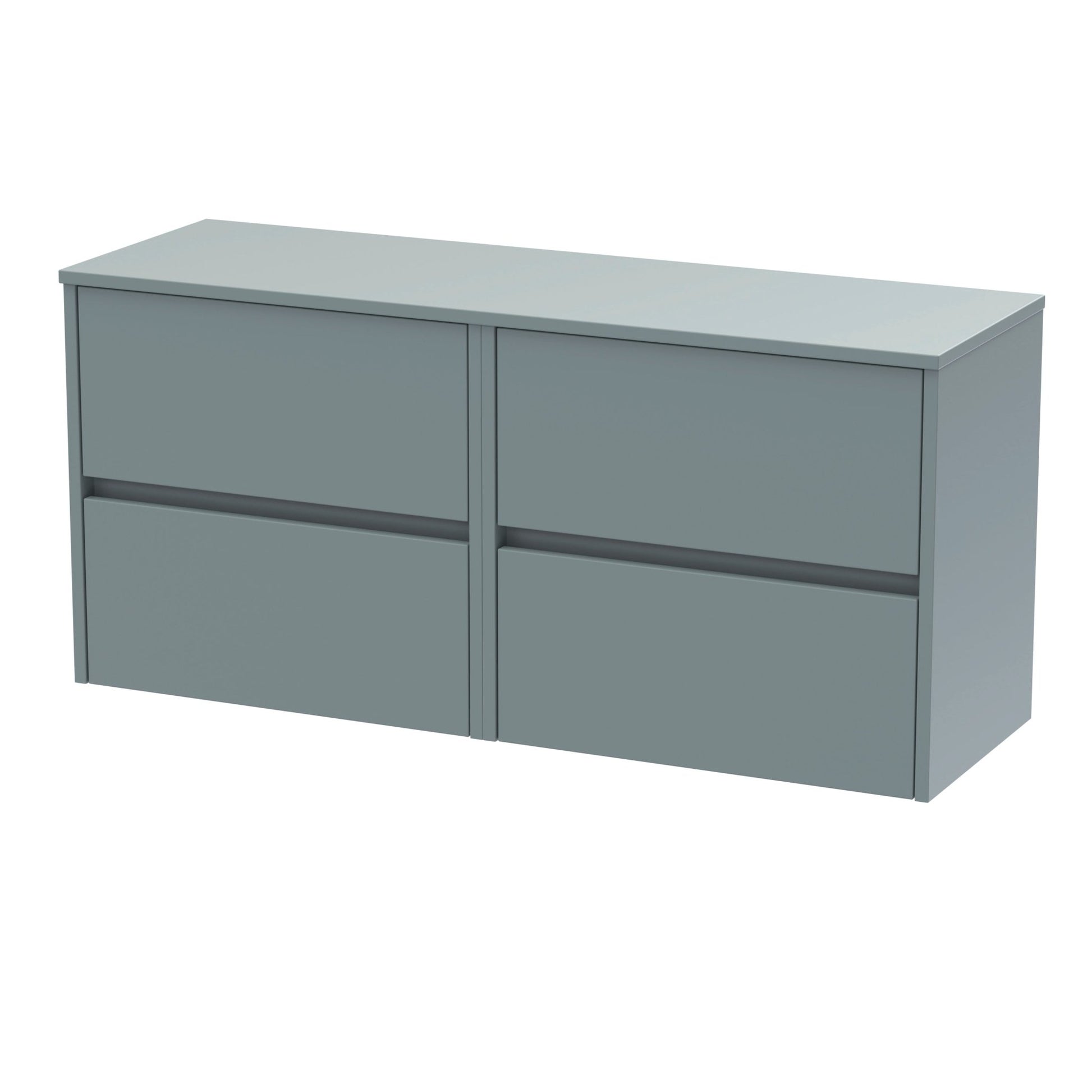 Nui Havana 1200mm Wall Hung 4 Drawer Unit & Worktop Contemporary Coastal Grey MFC Smooth Matt 557x1205x390mm - JJ Building Materials