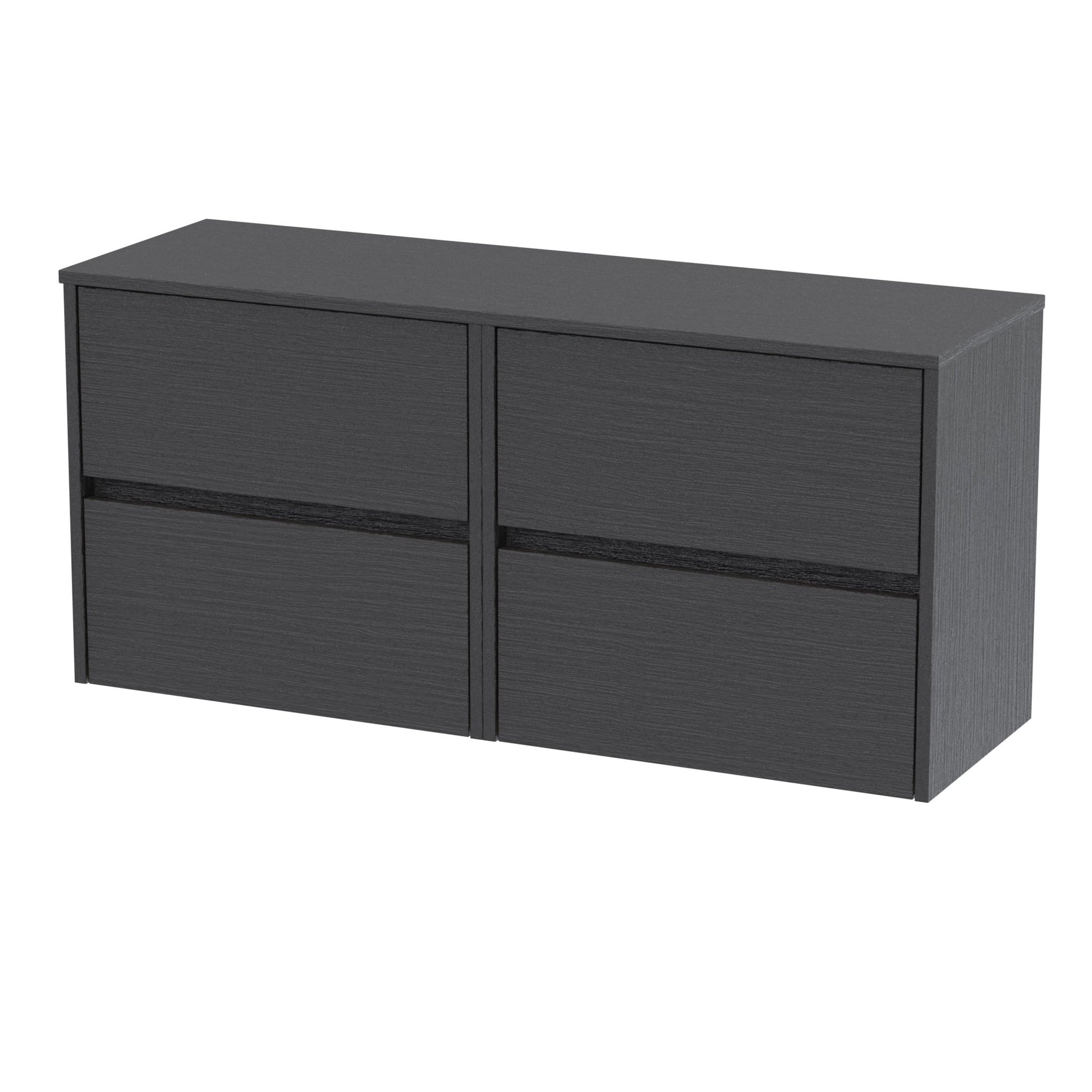 Nui Havana 1200mm Wall Hung 4 Drawer Unit & Worktop Contemporary Graphite Grey Woodgrain MFC Textured Woodgrain 557x1205x390mm - JJ Building Materials