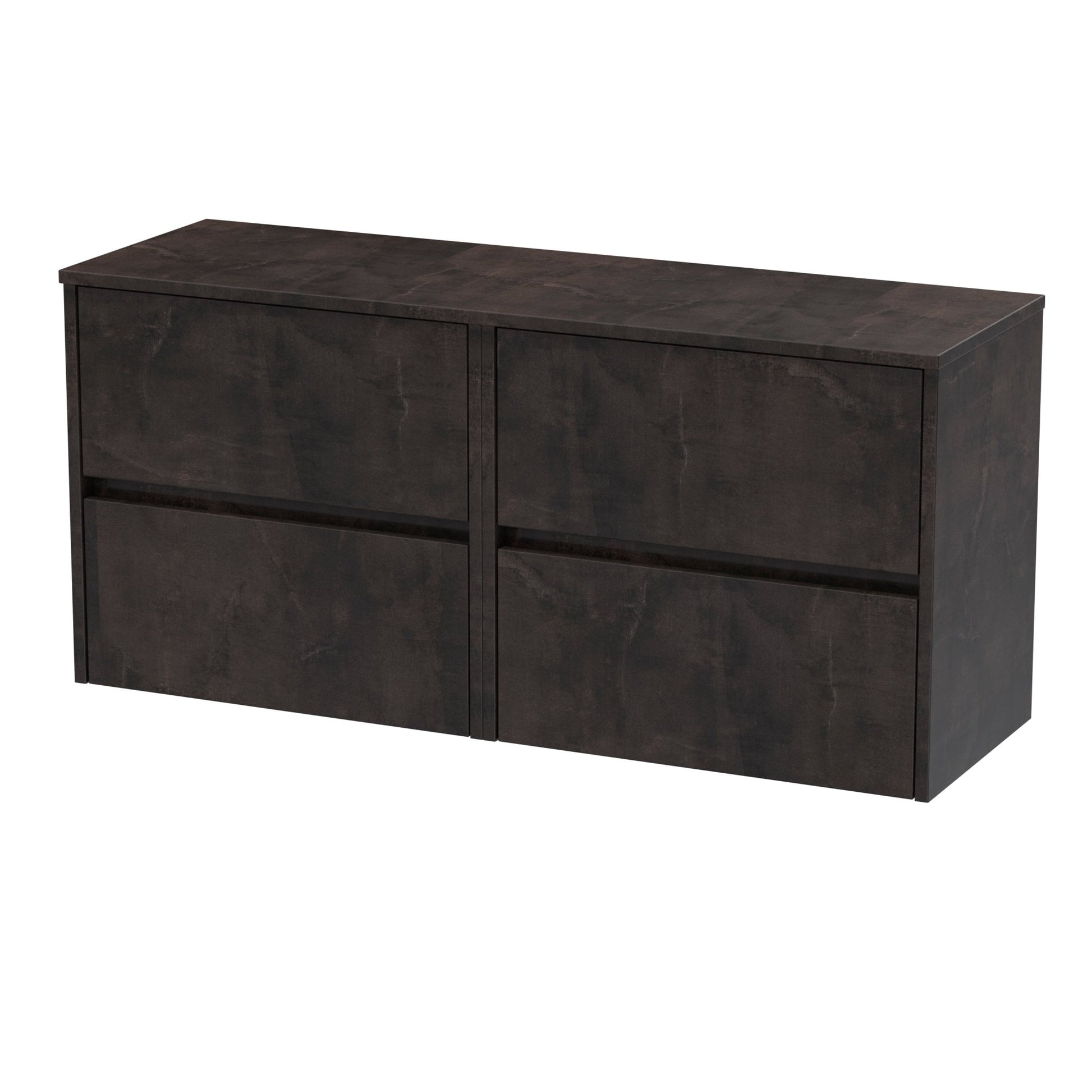Nui Havana 1200mm Wall Hung 4 Drawer Unit & Worktop Contemporary Metallic Slate MFC Textured Matt 557x1205x390mm - JJ Building Materials