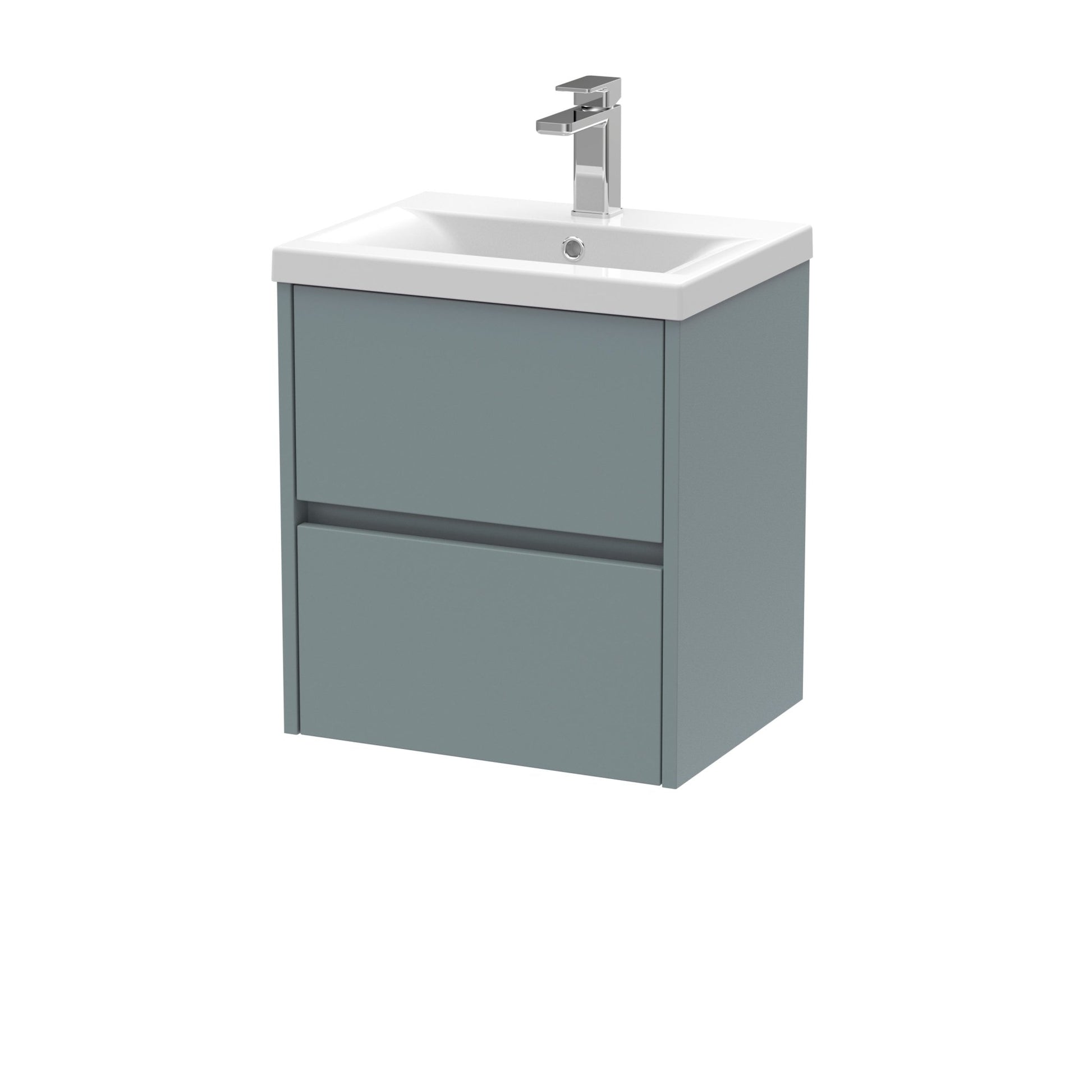 Nui Havana 500mm Wall Hung 2 Drawer Unit & Basin 1 Contemporary Coastal Grey MFC Smooth Matt 579x510x390mm - JJ Building Materials