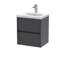 Nui Havana 500mm Wall Hung 2 Drawer Unit & Basin 1 Contemporary Graphite Grey Woodgrain MFC Textured Woodgrain 579x510x390mm - JJ Building Materials