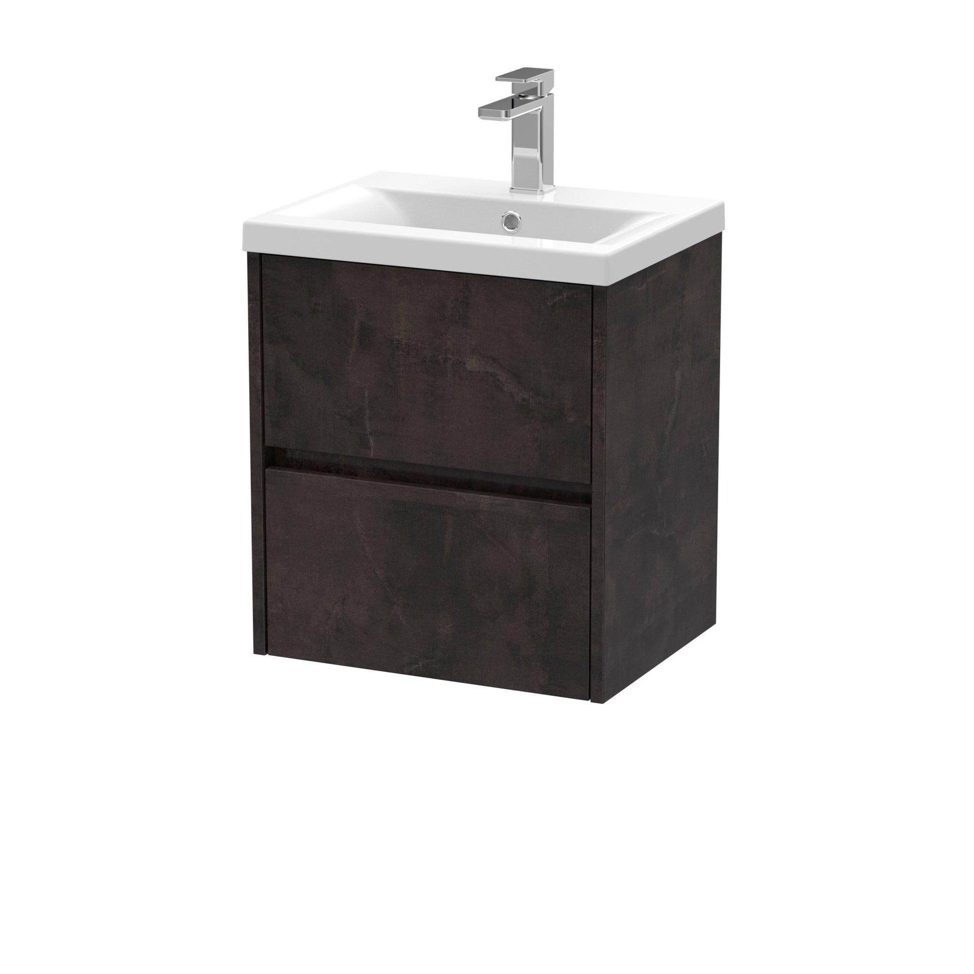 Nui Havana 500mm Wall Hung 2 Drawer Unit & Basin 1 Contemporary Metallic Slate MFC Textured Matt 579x510x390mm - JJ Building Materials