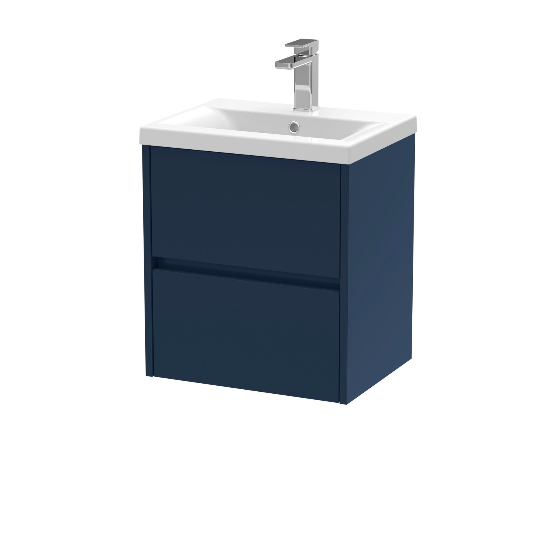 Nui Havana 500mm Wall Hung 2 - drawer Unit & Basin 1 Contemporary Midnight Blue MFC Painted Matt 579x510x390mm - JJ Building Materials