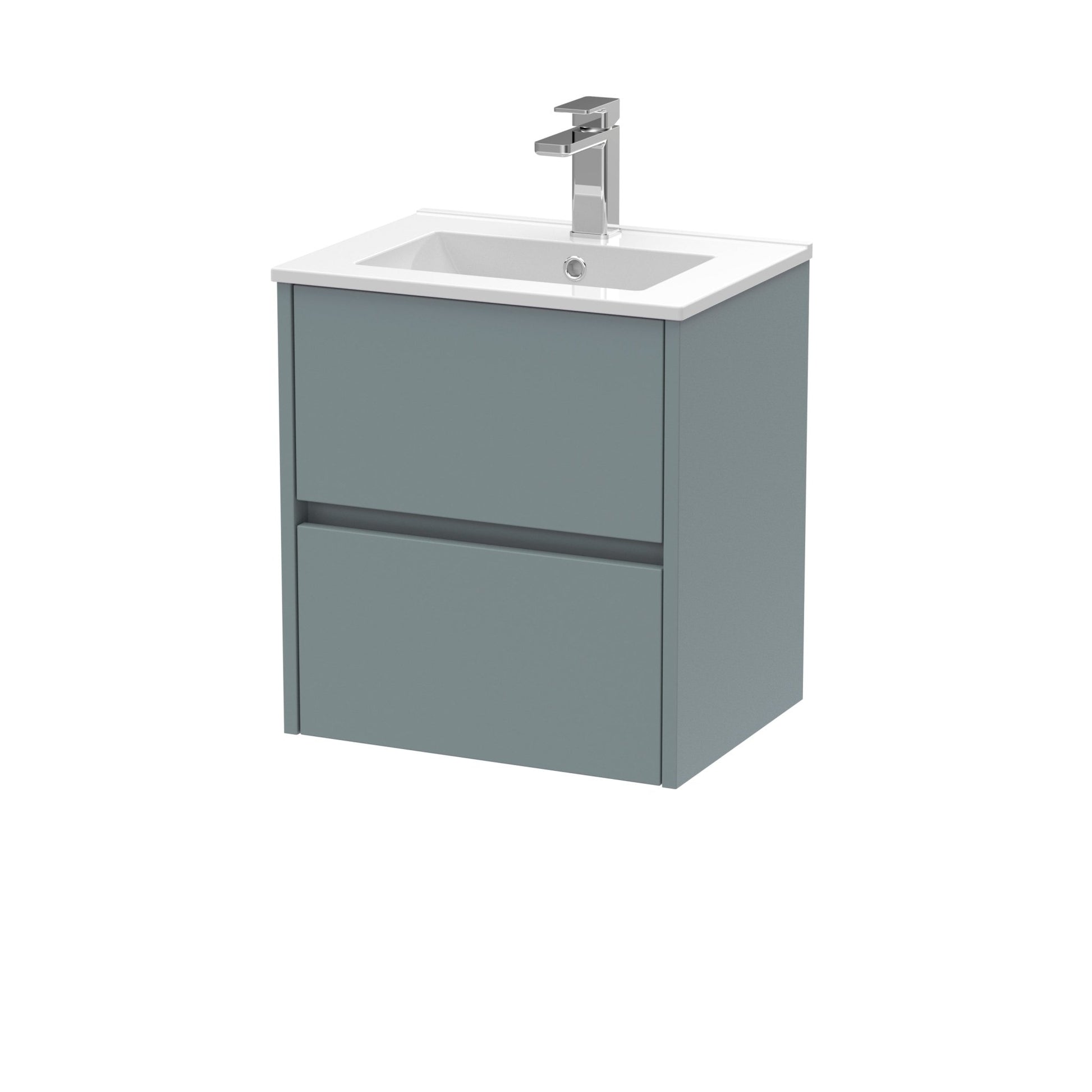 Nui Havana 500mm Wall Hung 2 Drawer Unit & Basin 2 Contemporary Coastal Grey MFC Smooth Matt 557x500x390mm - JJ Building Materials