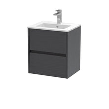 Nui Havana 500mm Wall Hung 2 Drawer Unit & Basin 2 Contemporary Graphite Grey Woodgrain MFC Textured Woodgrain 557x500x390mm - JJ Building Materials